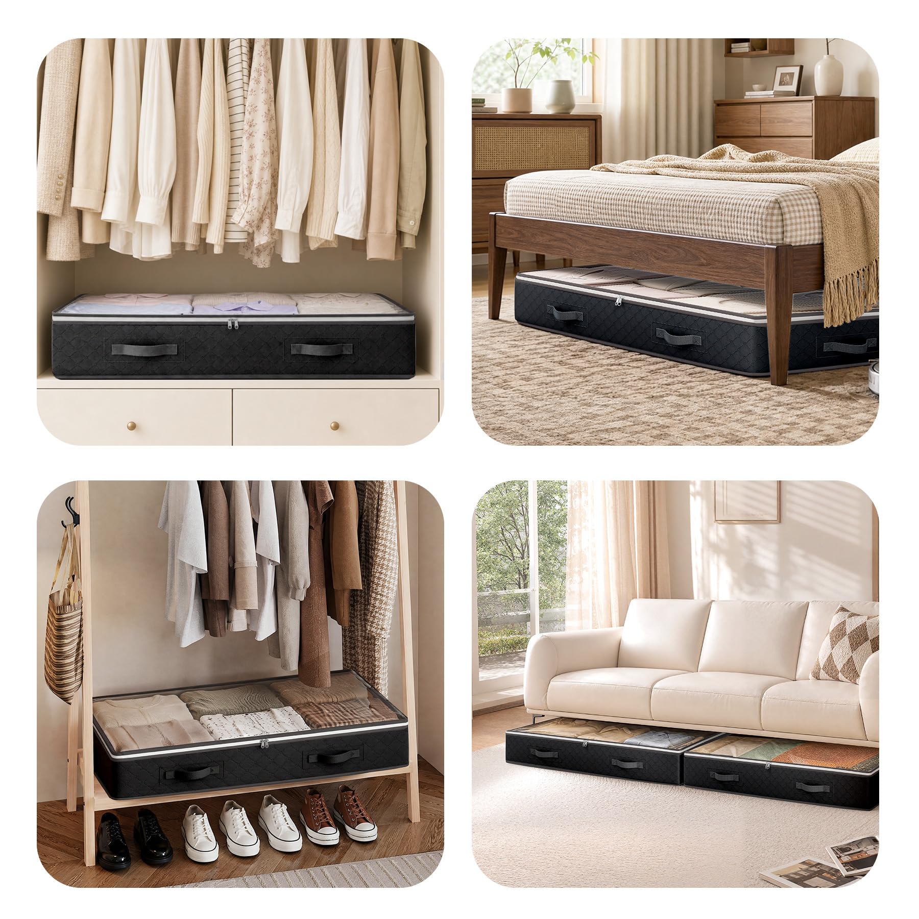 Budding Joy Paquete de 4 contenedores de almacenamiento para debajo de la cama, organizador de gran capacidad debajo de la cama, almacenamiento de ropa, bolsas de almacenamiento plegables con ventana