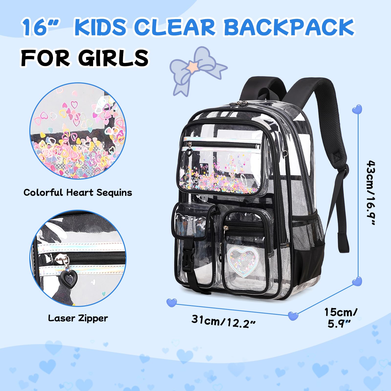 Snapklik.com : Clear Backpack For Girls, Clear Bookbag Heavy Duty ...