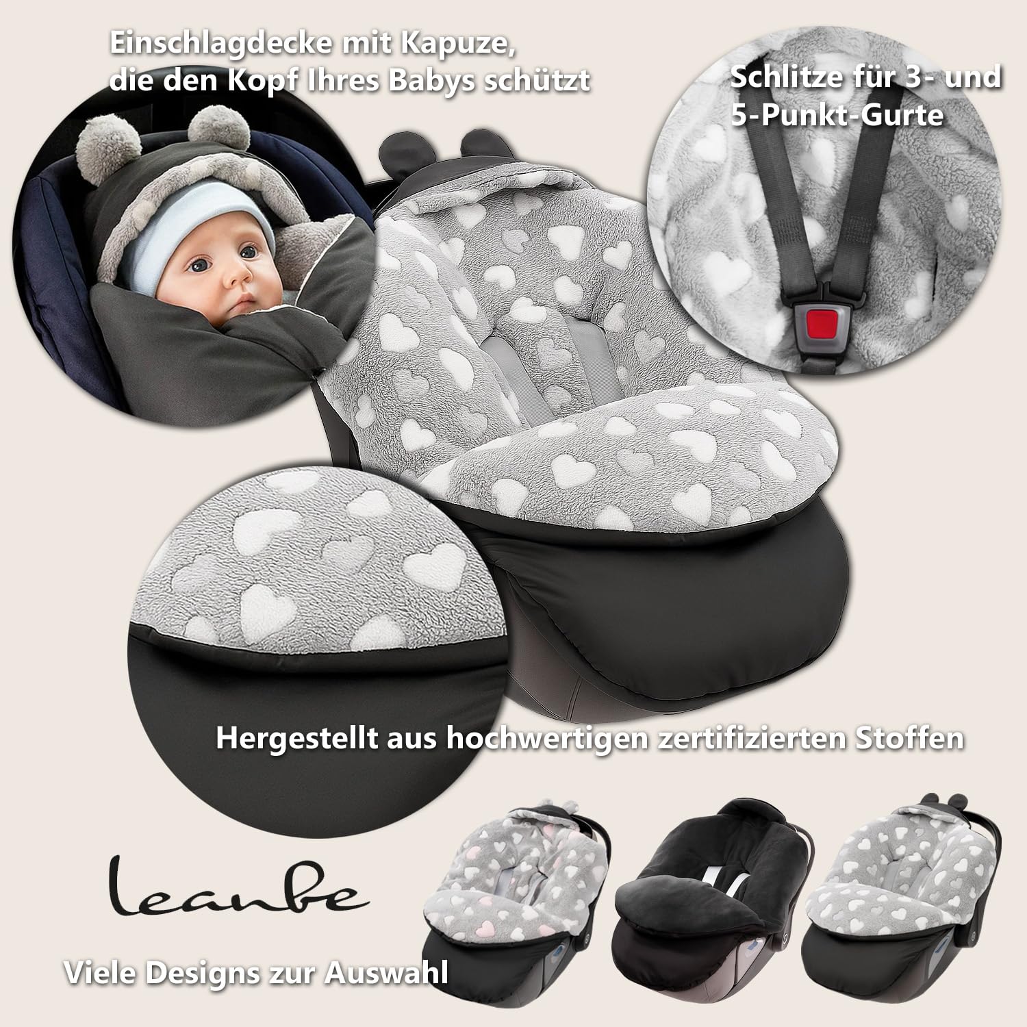 Fußsack Baby Einschlagdecke für Winter geeignet für Kinderwagen Babyschale Babyfußsack Babybett Autositz Buggy (Schwarz)