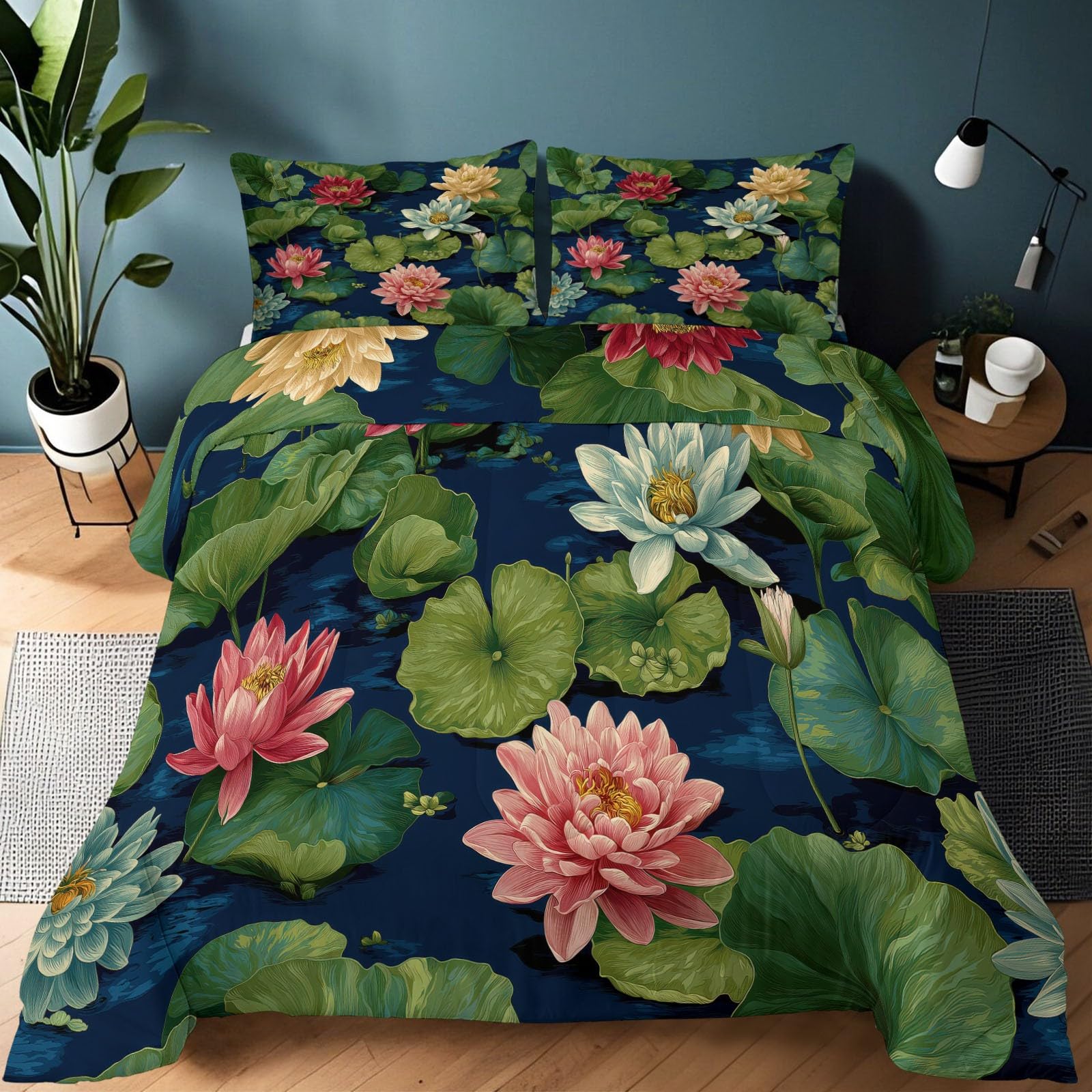 Piumino per adulti 140 x 200 cm, blu piumino 4 stagioni senza copripiumino Ukiyo-E giapponese Edredon trapuntato, stampa reversibile caldo, con 2 federe 65 x 65 cm