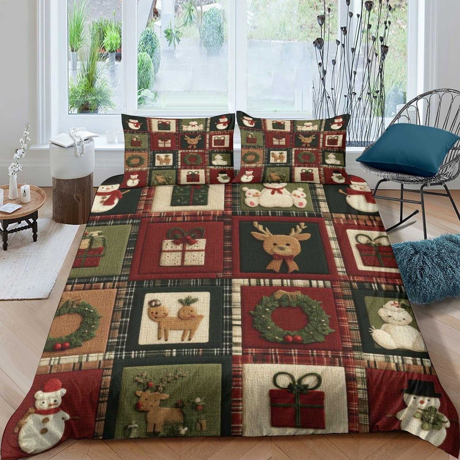 Ctjqhvkz Style-4 3D Printed Christmas Patchwork Fitted Sheet Microfiber Festive Reindeer Mattress Cover For Bedroom Guest Room Decor Single（135X200cm）