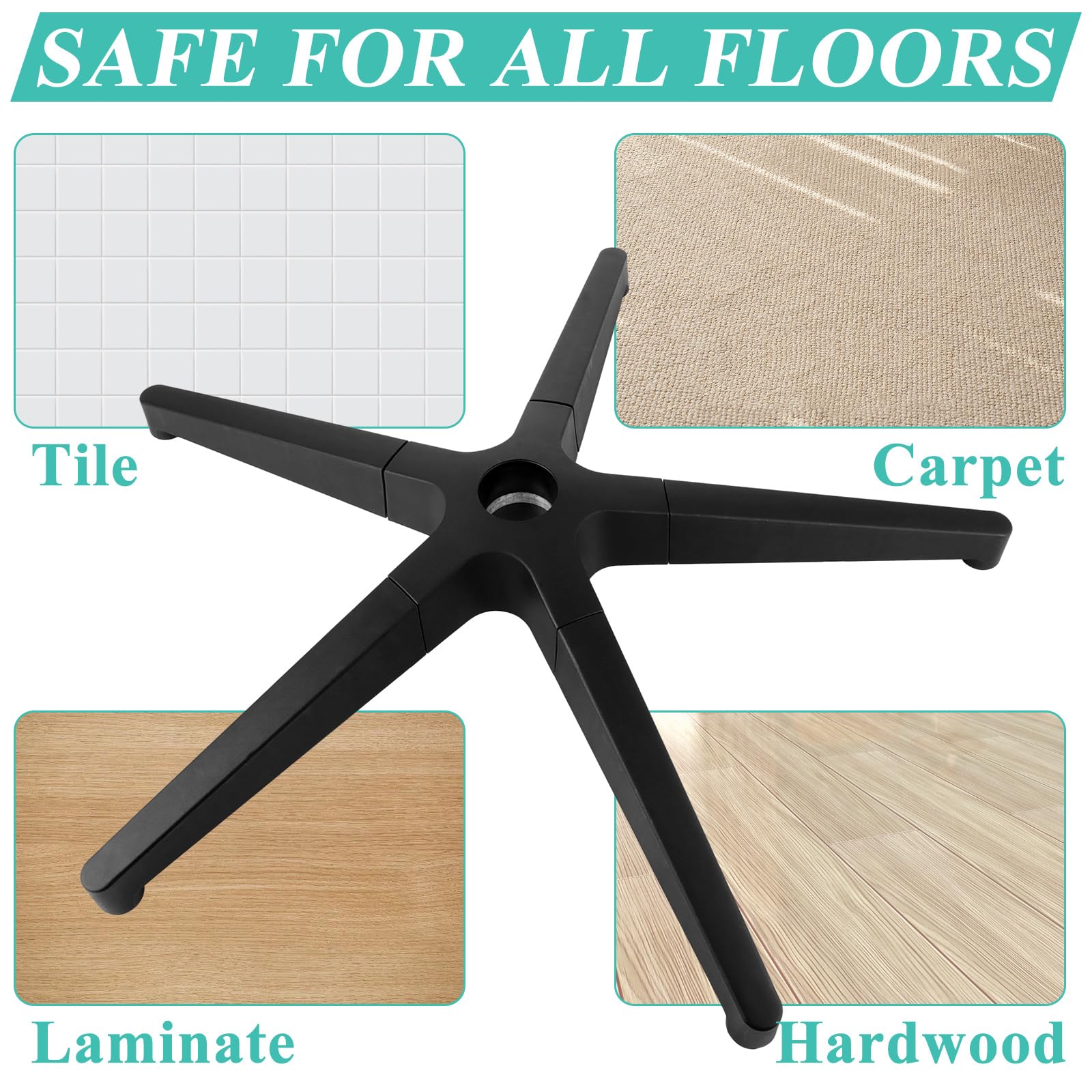 YOUNTHYE Base de repuesto para silla de oficina, 70 cm, base de repuesto resistente para silla de oficina con 5 ruedas universales, carga estática de 2200 libras