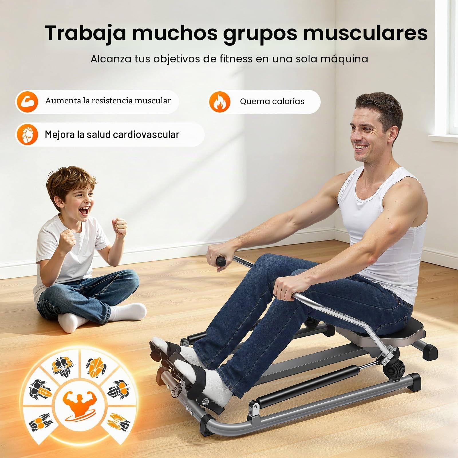 Máquina de remo plegable con 12 resistencias, dispositivo de remo en casa ajustable, monitor LCD, dispositivo de fitness, carga de 120 kg, entrenador abdominal para el hogar