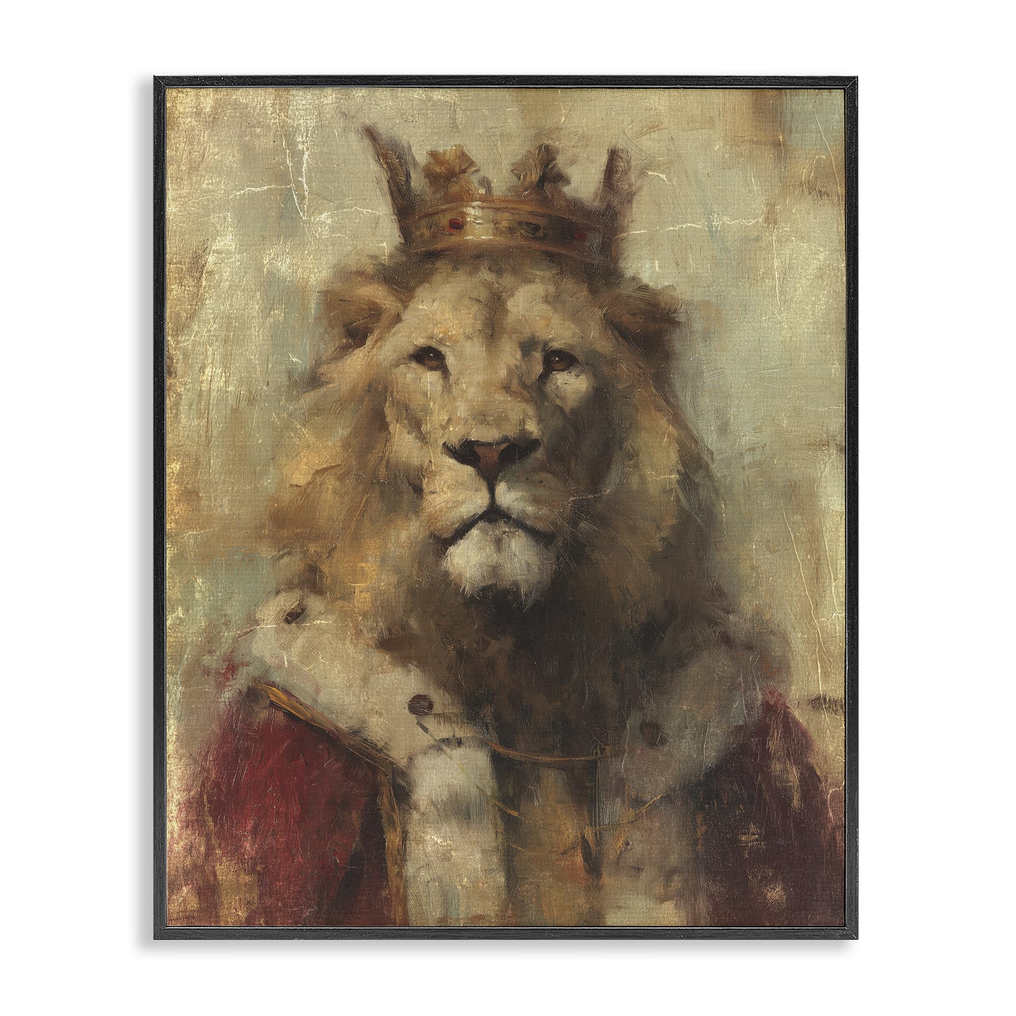 Stupell Industries Midnight Black (Textured) 'Regal Lion Sovereign'| Framed Giclee Art