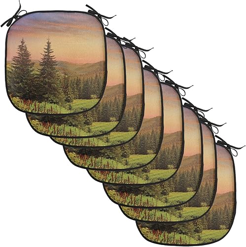 Miniatura 64 de Lunarable Cojín retro para silla, dibujo de chica a la moda en tierra primavera campo margaritas arte, acolchado de asiento para cocina y patio con