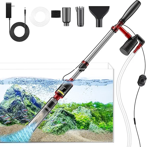 Fish Tank Cleaner, Aquarium Gravel Cleaner, 530GPH/32W Electric Fish Tank Cleaning Tools, Adjustable Water Flow Fish Tank Gravel Cleaner Vacuum, Aquarium Cleaner Kit for Water Chang, Wash Sand (Red)