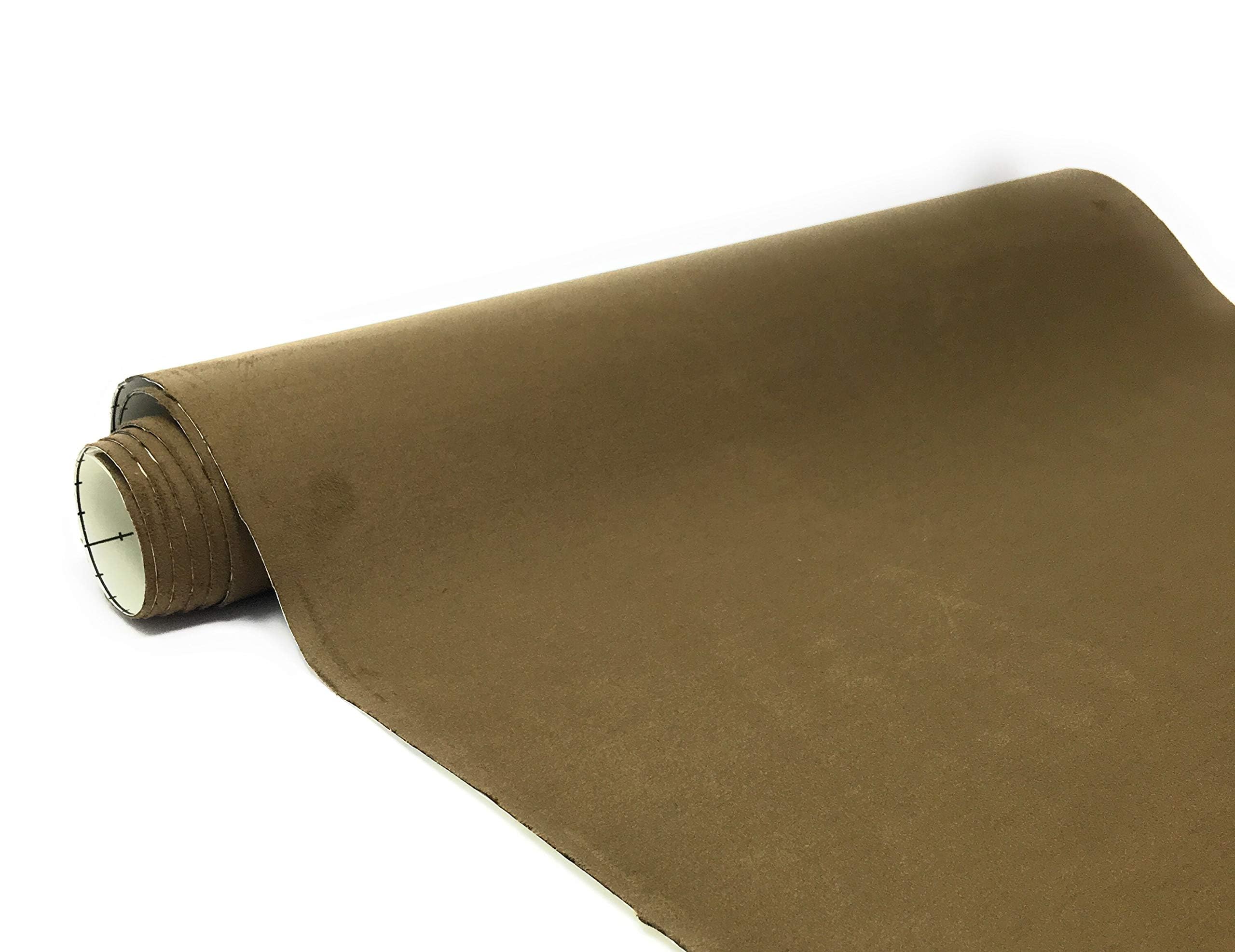 Suede Fabric Wrap - Self Adhesive Film Sticker 8 x 55 Inches Silky Decal Sheet for Car Interior Furniture Upholstery DIY Elastic Stretch Peel and Stick Khaki Brown