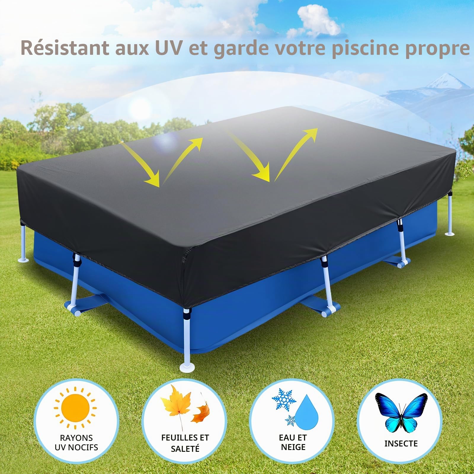 Bâche de piscine rectangulaire - 2 x 3 m - 300 x 200 cm - Facile à installer - Anti-poussière - Pour piscine à cadre rectangulaire