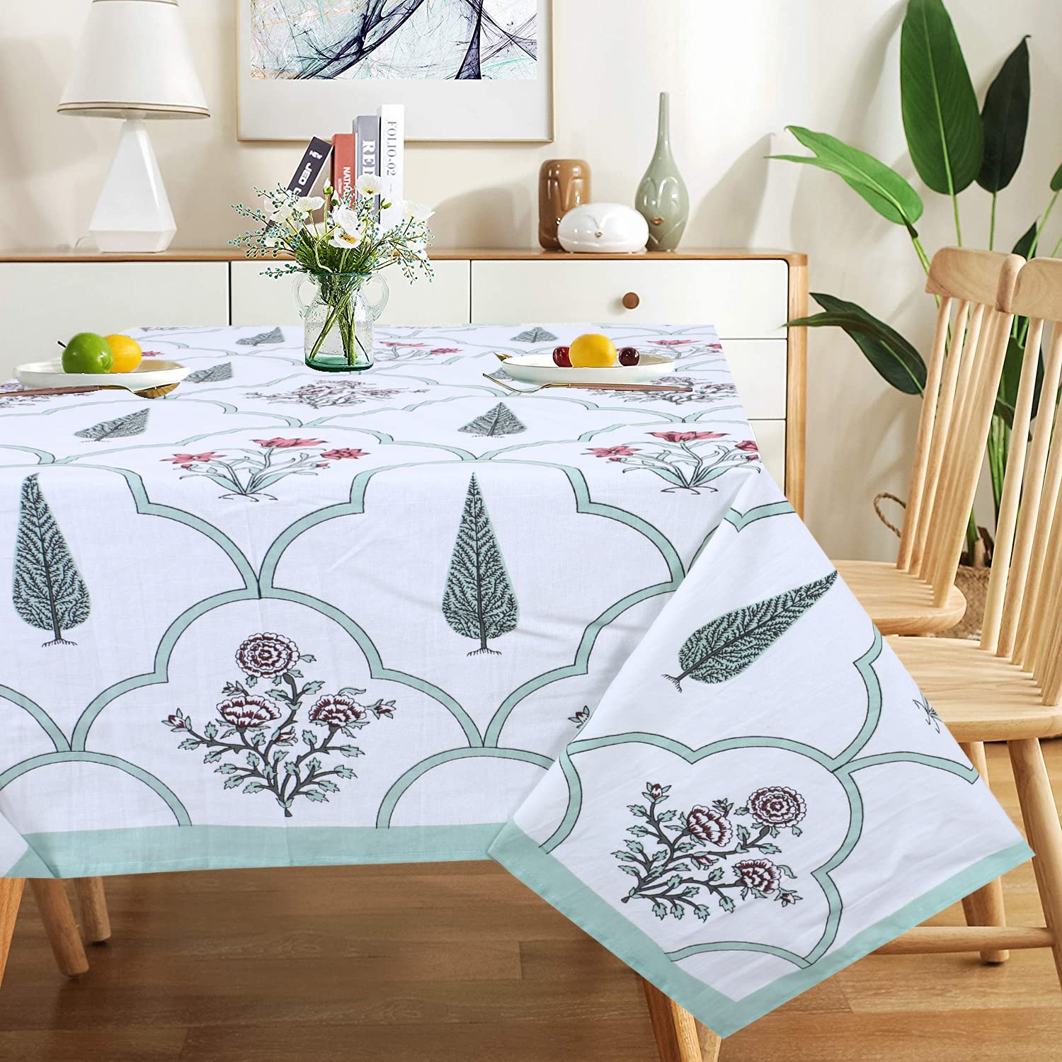 URBANO HOMZ Rectangular Table Cloth for 6 Seater Dining Table, Dining Table Cover 6 Seater, Table Cover 6 Seater, Dining Table Cover, Cotton,145 Cm X 220 Cm, Ethnic Teal and Red (B0C65LKG5P) Amazon Price History, Amazon Price Tracker