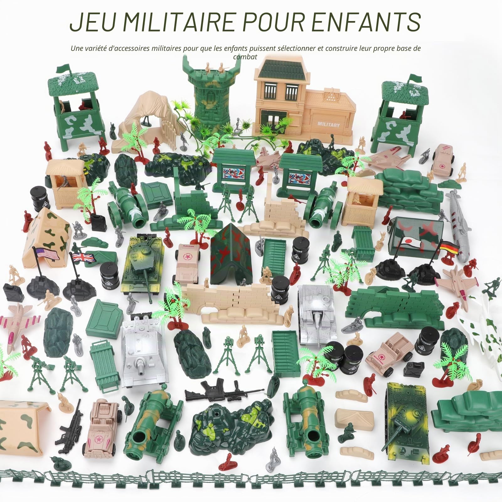 deAO 303 Pièces Set de Jeu Militaire Sac Rangement et Accessoires Bataille