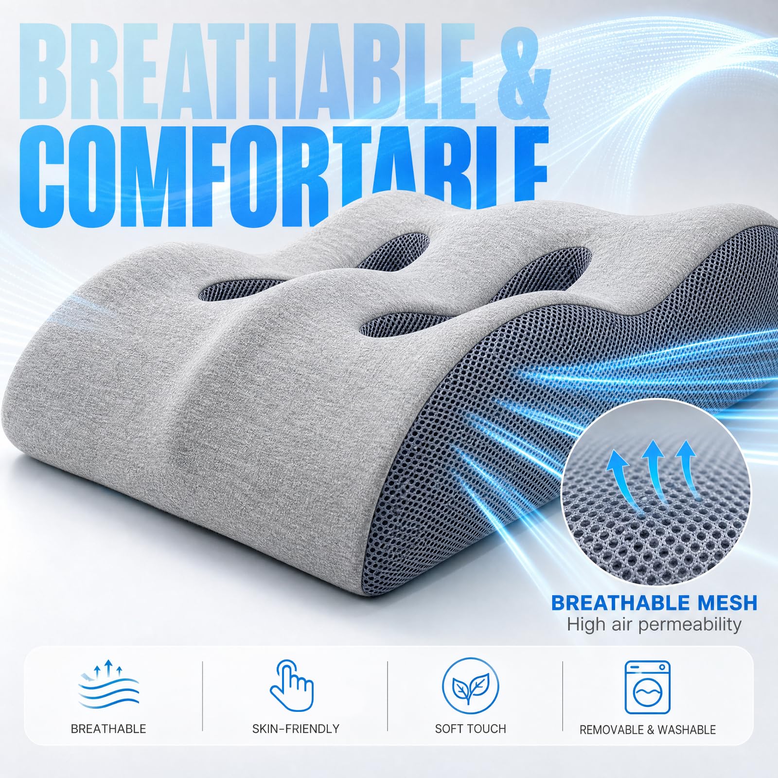 Venenkissen Beinhochlagerungskissen, Kissen Beine Hochlagern Memory-Schaum, Beinkissen Ergonomisches zur Förderung der Durchblutung (Hellgrau, 54 * 43 * 15CM)