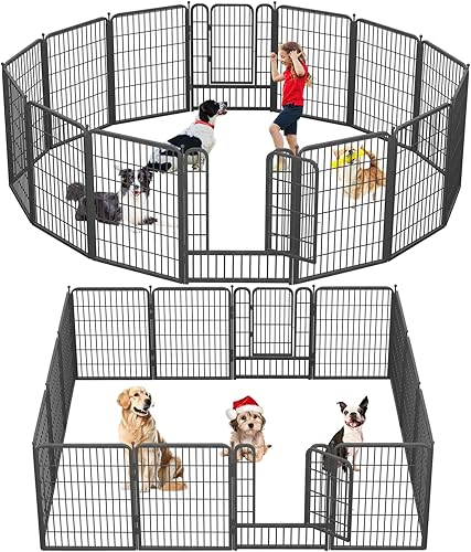 Vista 43 de Corralito para perros de 32 pulgadas de altura, 20 paneles de valla portátil para mascotas al aire libre, para patio, interior, corral para perros
