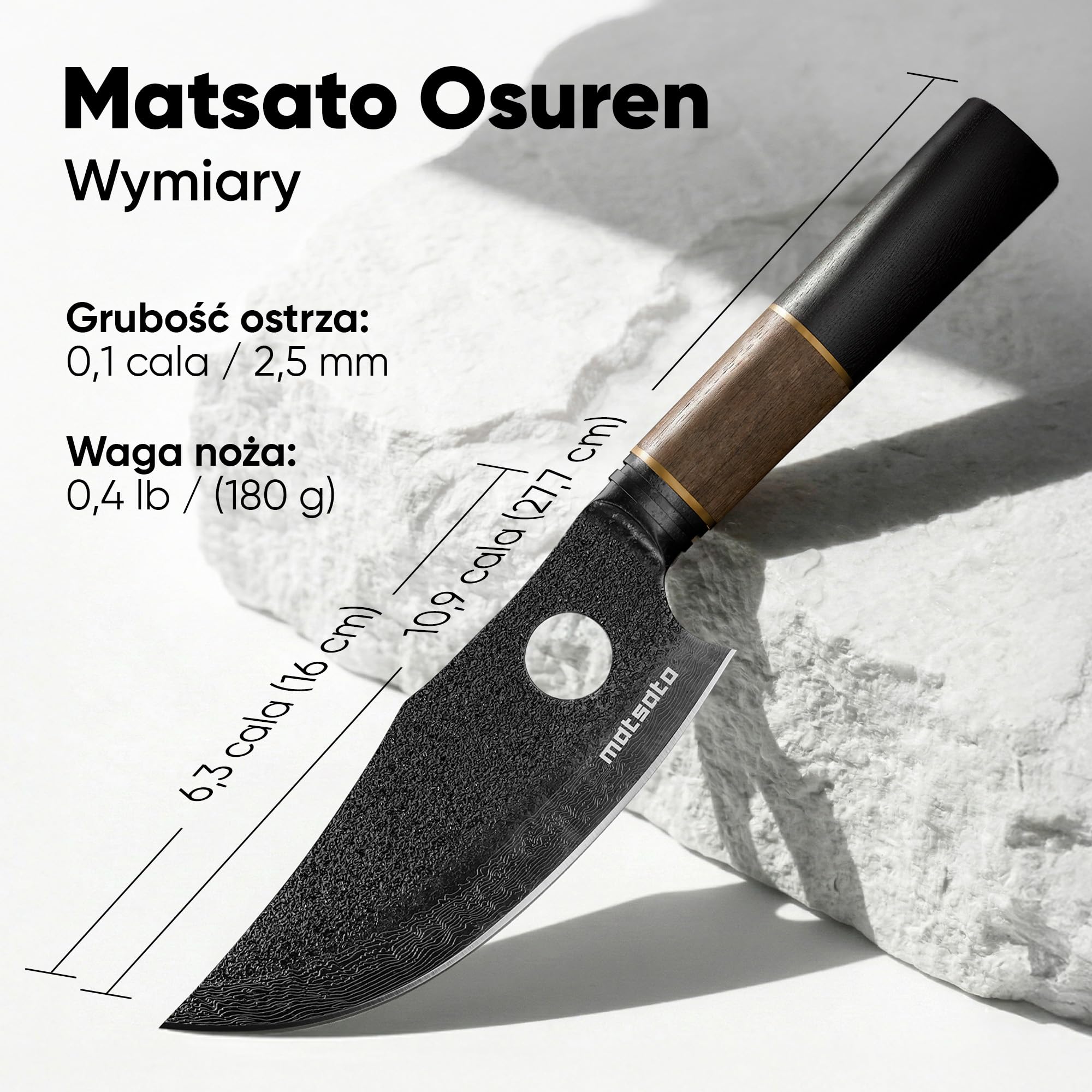 Matsato Osuren Nóż Kuchenny Stal Japońska Wzór Damasku | Ostrze 16 cm. Ergonomiczna rączka z drewna pakka i akacji. Mycie ręczne.
