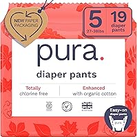 MyPura Pura Hypoallergenic Overnight Diaper Pants Size 5 (27-38 lbs) - 12Hr Leak Proof Pull Ups, Organic Cotton, TCF for Sensitive Skin, 19 Ct