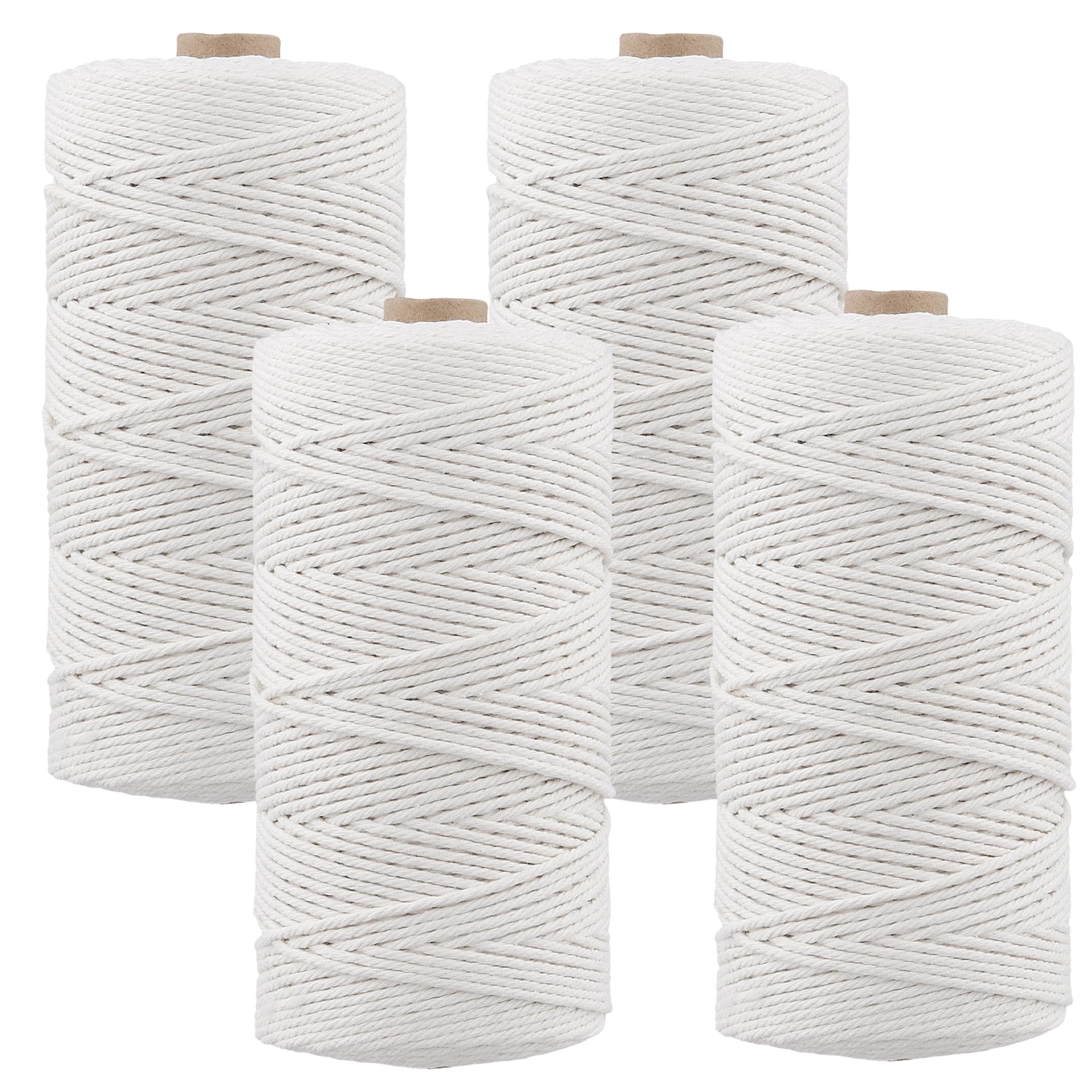 KEILEOHO 4 Pcs Macrame Cord, White Cotton Rope, 2mm x 200m, for DIY Craft and Kitchen Use