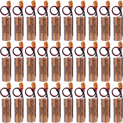 30 baterías CR8 LHC 17450 para Fuji CR8. LHC A02B-0200-K102 Fanuc A98L-0031-0012 de 3V con enchufe marrón (paquete de 30)