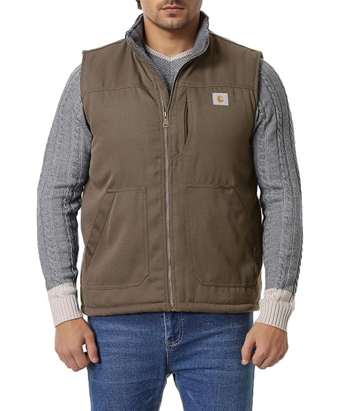 Men's Loose Fit Workwear Vest Fleece-Lined Durability Waterproof Mock-Neck Vest