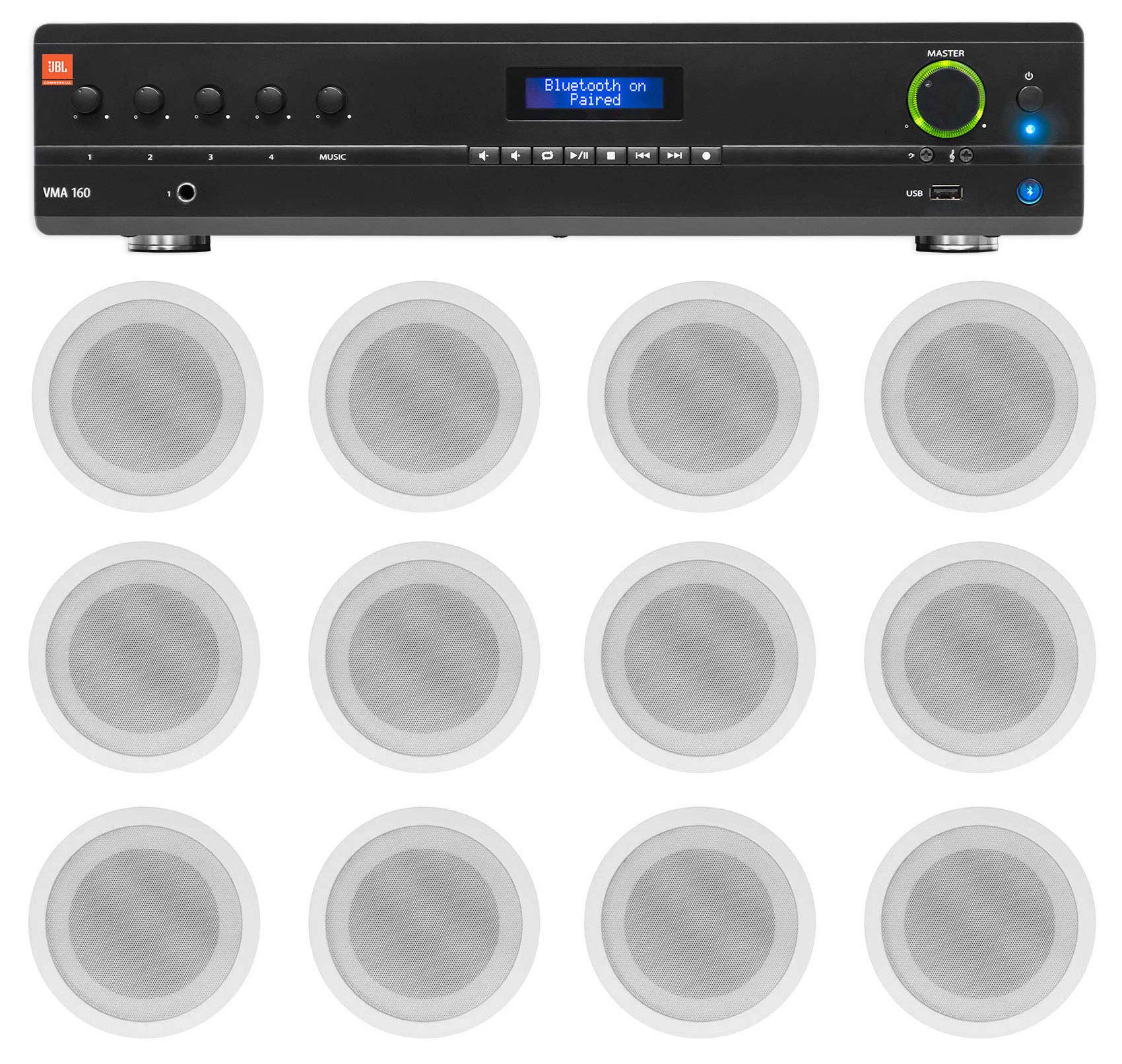 JBL Commercial 70v Amp+12 White 5" Ceiling Speakers for Restaurant/Bar/Cafe