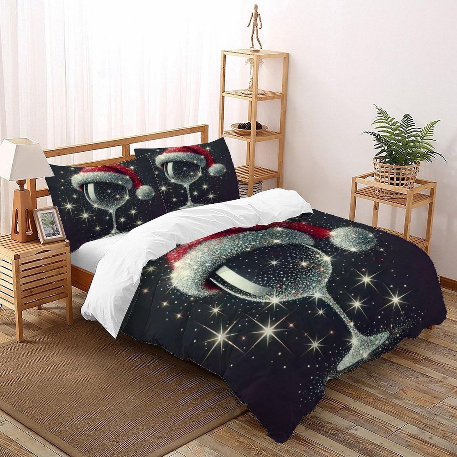 Christmas Starlight Mug Bedding Set for Comforter Polyester Christmas Theme Duvet Cover 3 Piece for Children Teens And Adults -2 Pillow Shams, Super King（260x220cm）