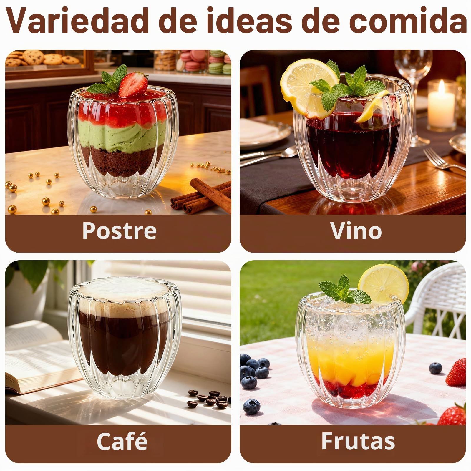 Conjunto De 6 Tazas de Café de Cristal, 150 ml Vaso Cafe de Doble Pared, Juego de Tazas de Cafe es Adecuado para Hacer Capuchino, Café con Leche de Matcha, Té de Frutas, Vino Tinto