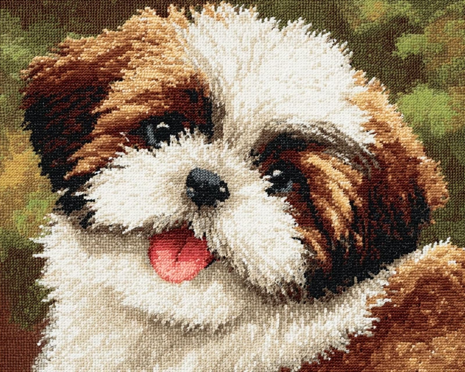 Wallphantom Latch Hook Kits for Adults,Happy Shih Tzu,3D Crochet Hooks Kit Rug Carpet Making Cushion DIY Crafting for Home Party Decor,Latch Hook Rug,60x90cm