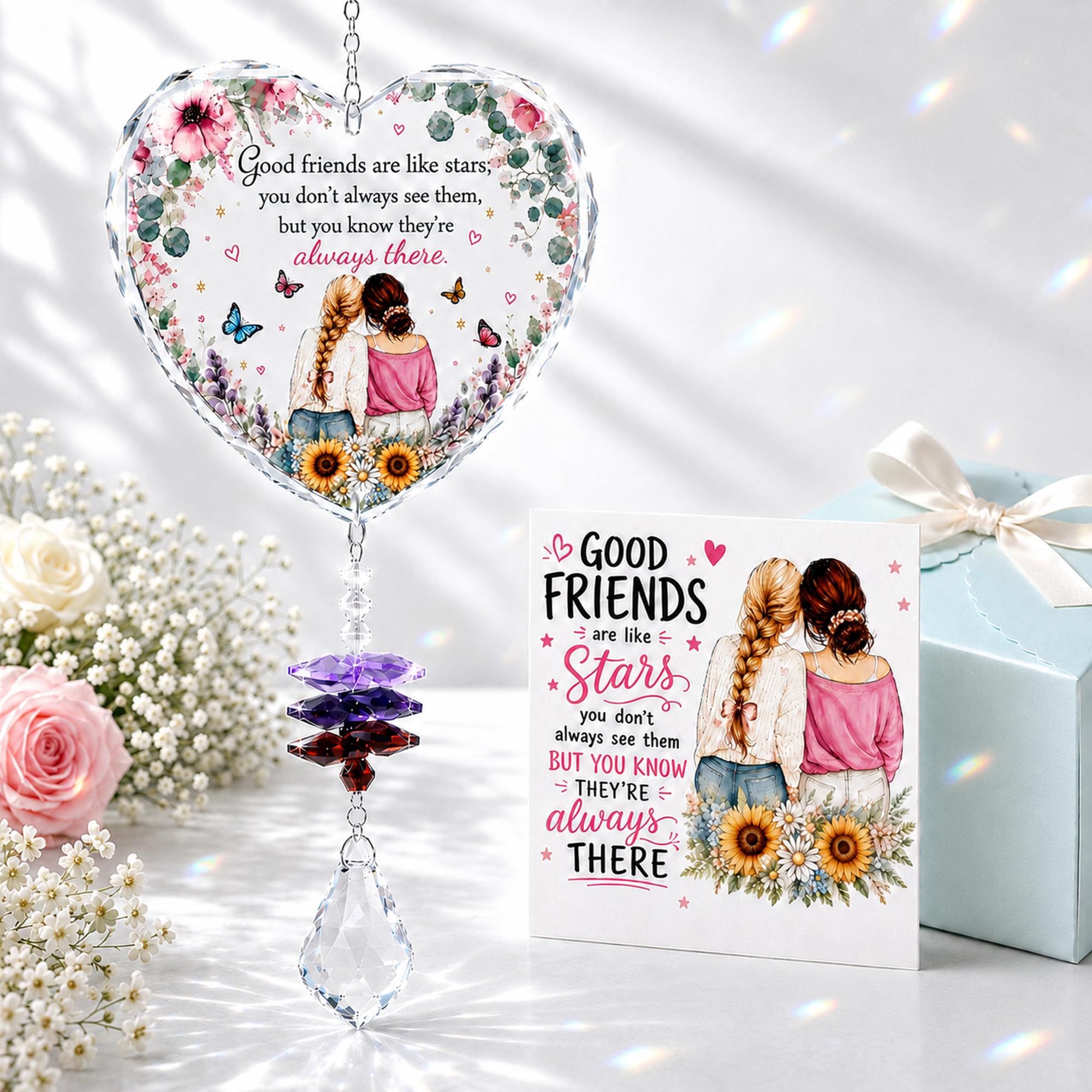 Friendship Gifts for Women, Crystal Glass Suncatcher Ornament