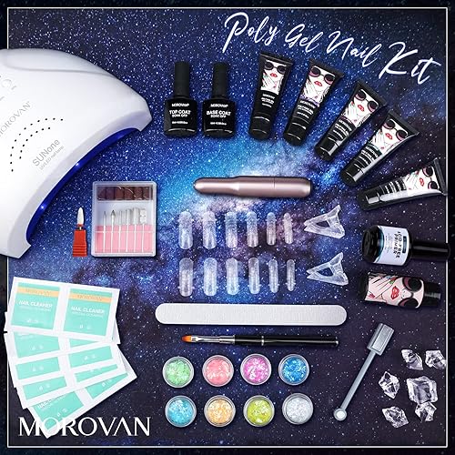 Miniatura 7 de Morovan - Kit uñas de polygel con lámpara y pulidor kit extensión gel de uñas de poliéster con luz de 48 W para novatos kits de gel de poliéster