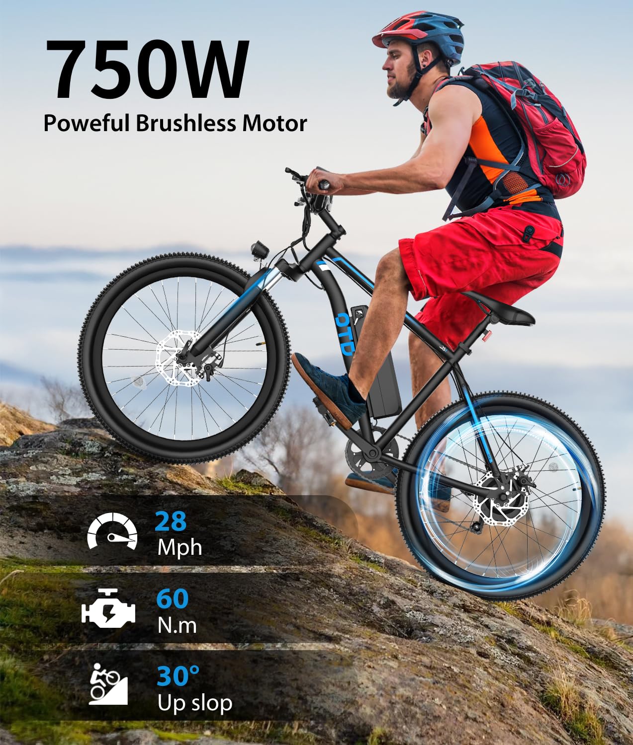 OTD Electric Bikes for Adults[with Mobile Phone Holder], 28MPH Electric Bicycles, 26