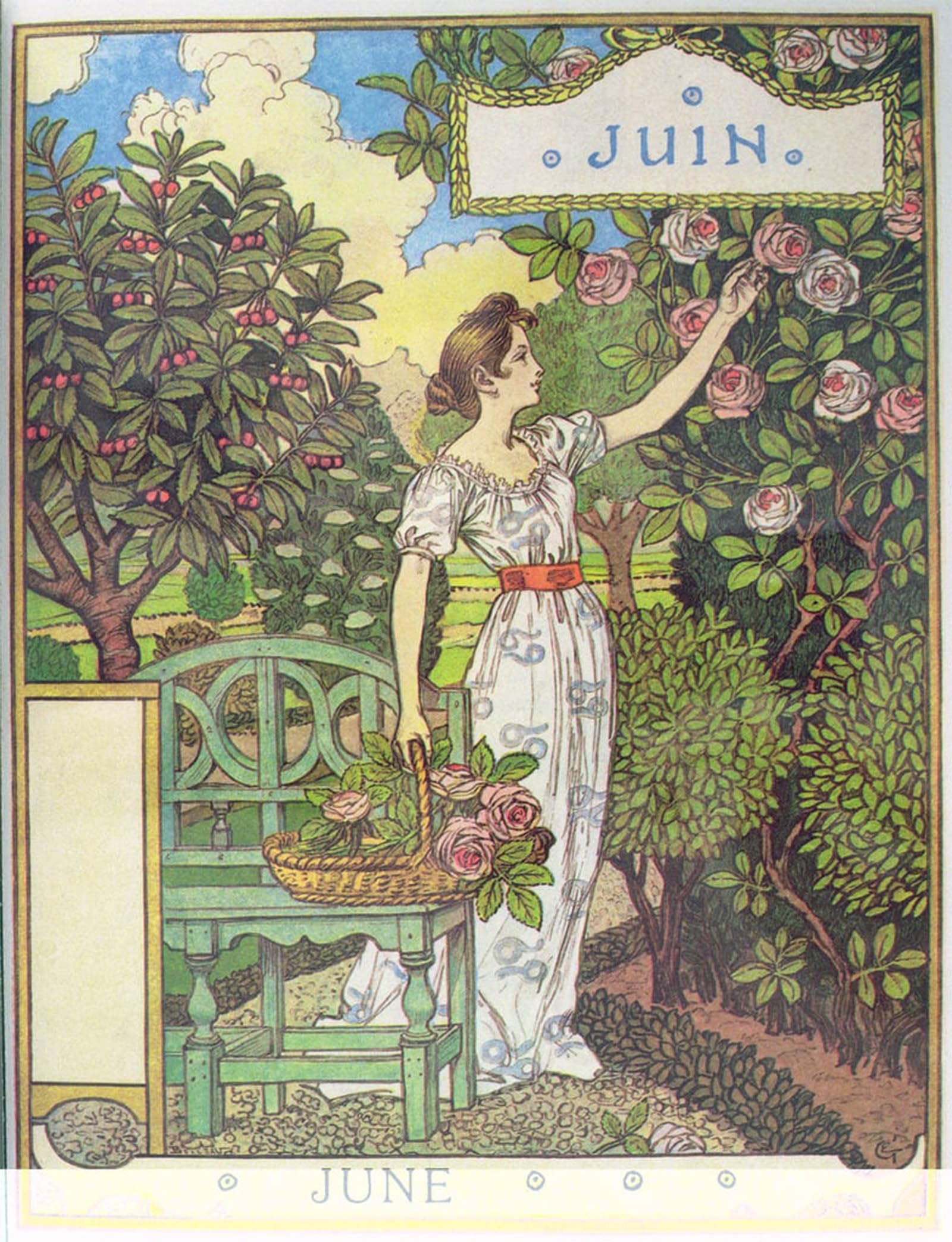ARTXLXXBN Famous Painting Canvas Artwork Graffiti Print June Rose and a Girl by Eugene Grasset Portrait Canvas Image for Home Decor 60x90cm