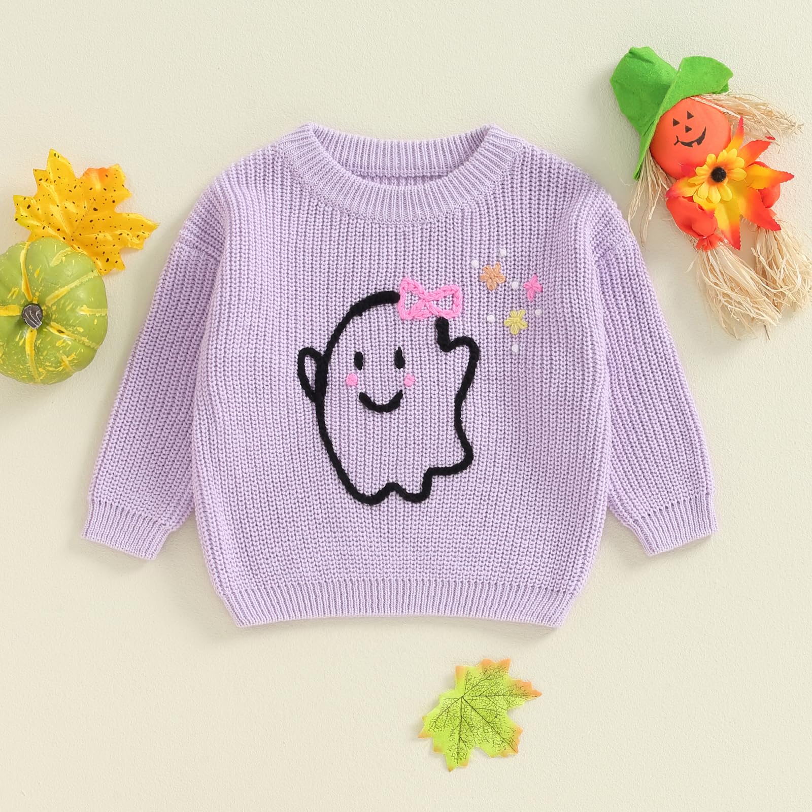 0-3T Infant Baby Girl Halloween Outfit Ghost/Skull Knit Sweater Toddler Baby Girl Winter Long Sleeve Sweatshirt (Purple, 2-3 Years)