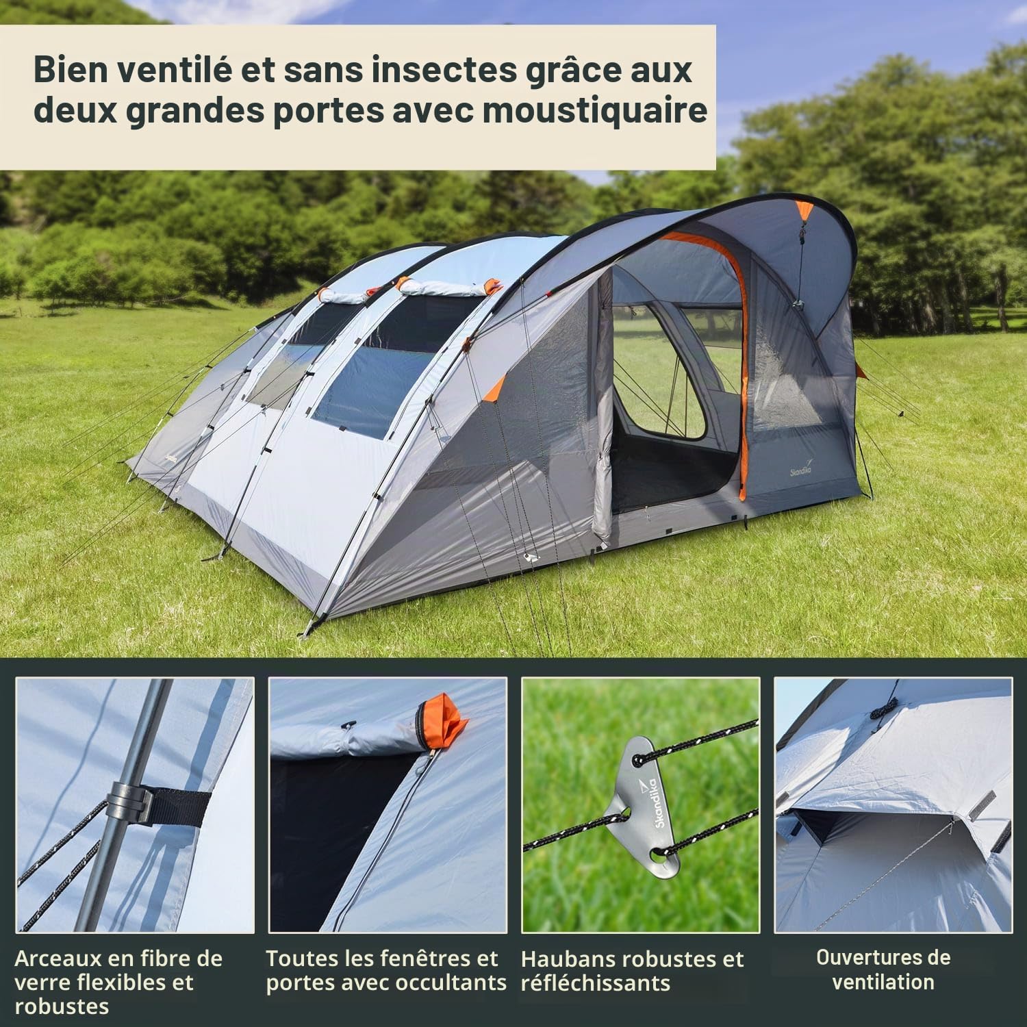 Skandika Tente Tunnel Egersund pour 3/5/7 Personnes | Tente de Camping familiale avec Technologie Sleeper, Tapis de Sol Cousu, Hauteur 2m | Outdoor, Plein Air