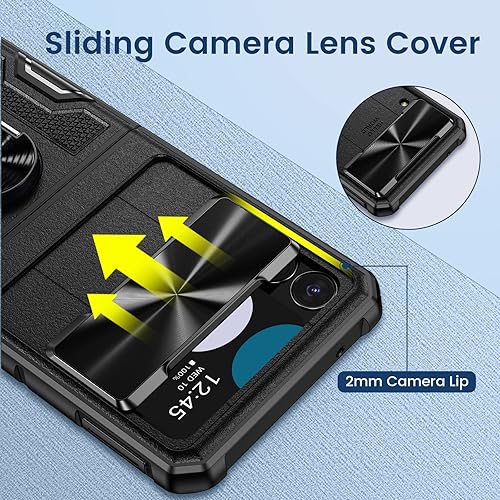 Miniatura 3 de VEGO Funda para Samsung Galaxy Z Flip 4 con cubierta deslizante para cámara, protección de bisagra con soporte magnético de 360 y funda de clip para