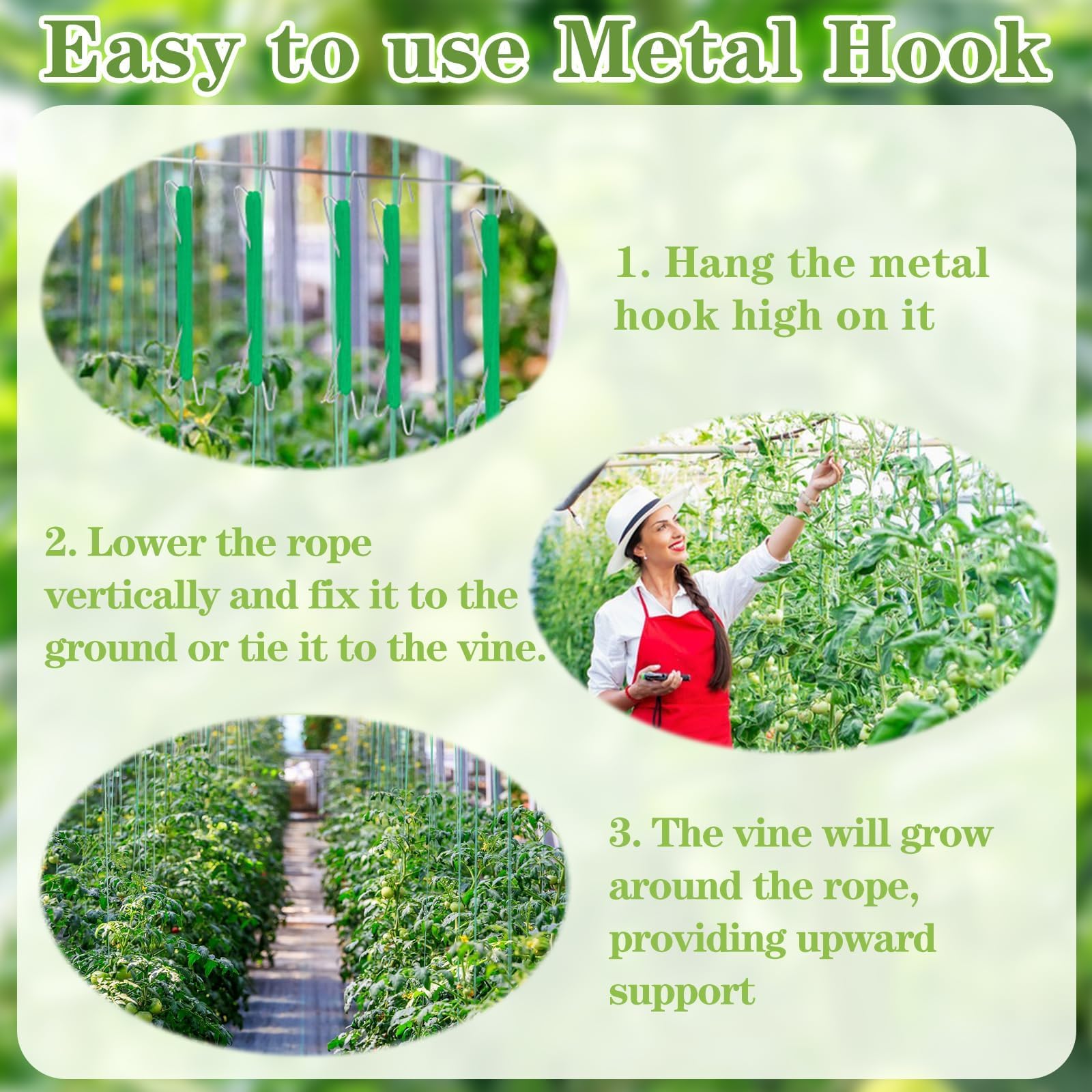 Tomatenhaken Set 10 Stück - Mit 50 Pflanzenclips & 10m Seil Für Gurken & Tomaten