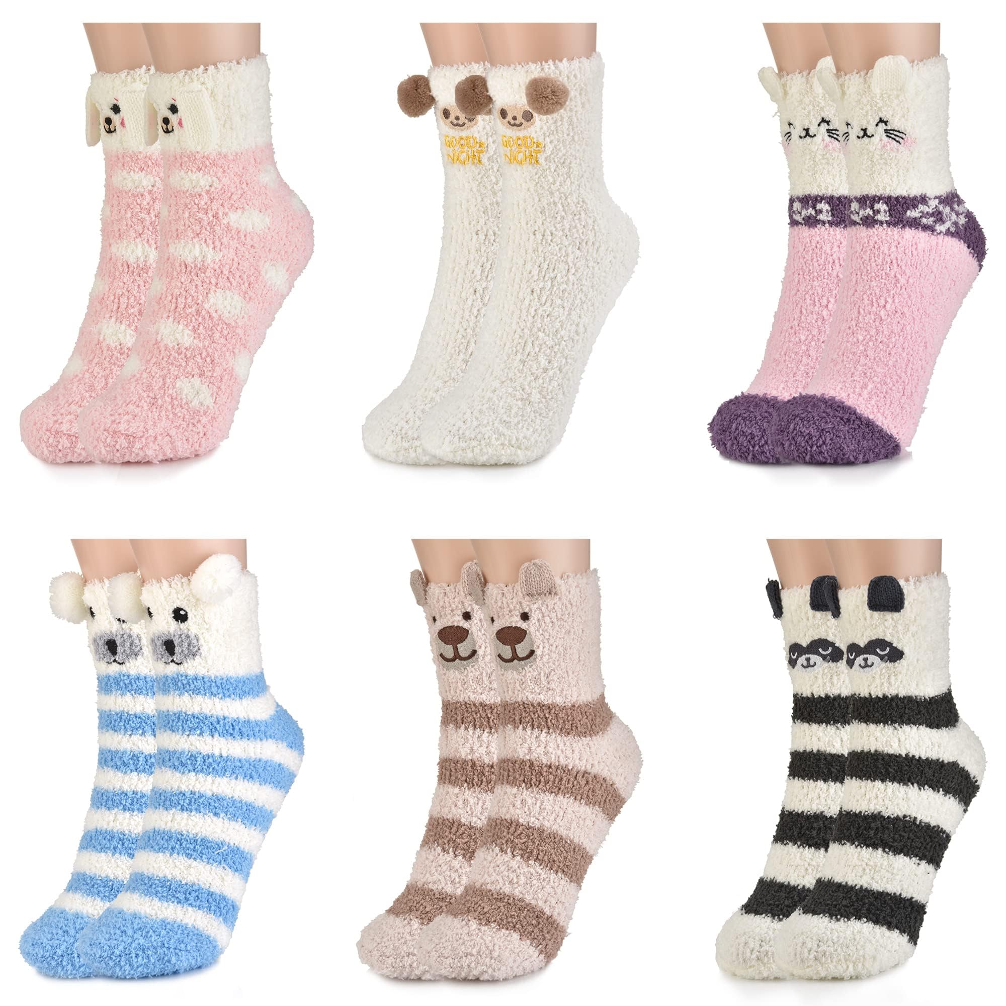 colornival Fluffy Socks Christmas Socks Cosy Slipper Socks Thermal Bed Socks Cute Warm Comfy Winter Sleep Socks Multipack Fuzzy Fleece Socks for Women Ladies Girls Boys