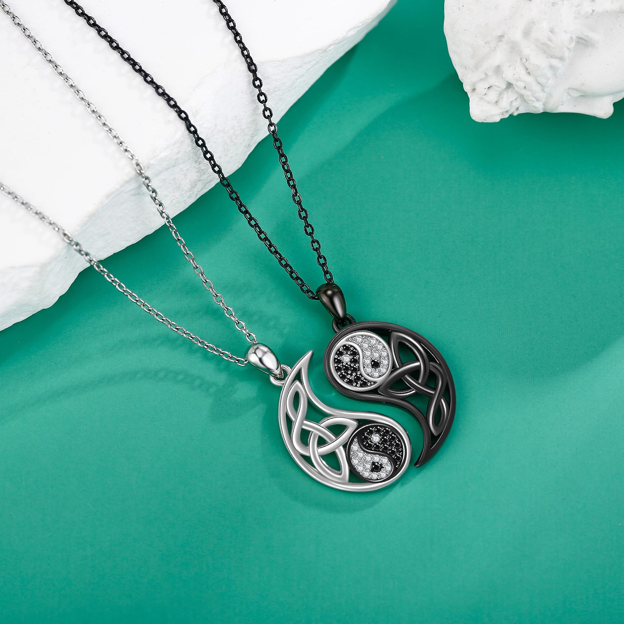 DAYLINLOVE Umarmung Paare Halsketten für Damen Männer 925 Sterling Silber Schutzengel/Yin Yang/Pinky Versprechen Abalone Muschel Seine und ihre passende Halskette Umarmung Paar Schmuck Geschenk