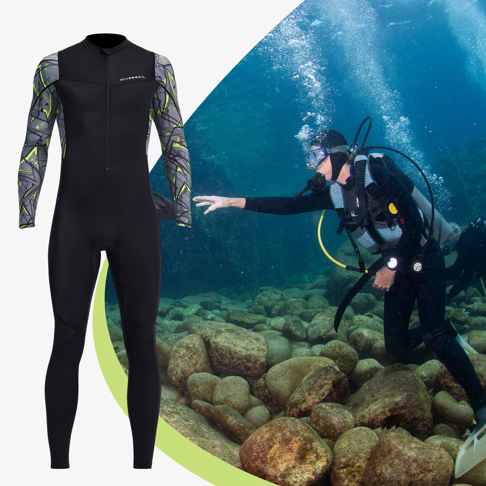 Muta Da Sub Da Uomo Premium Tuta con Cerniera Frontale per Immersioni Subacquee UV Scuba Snorkeling Tuta Da Kayak, XXXL