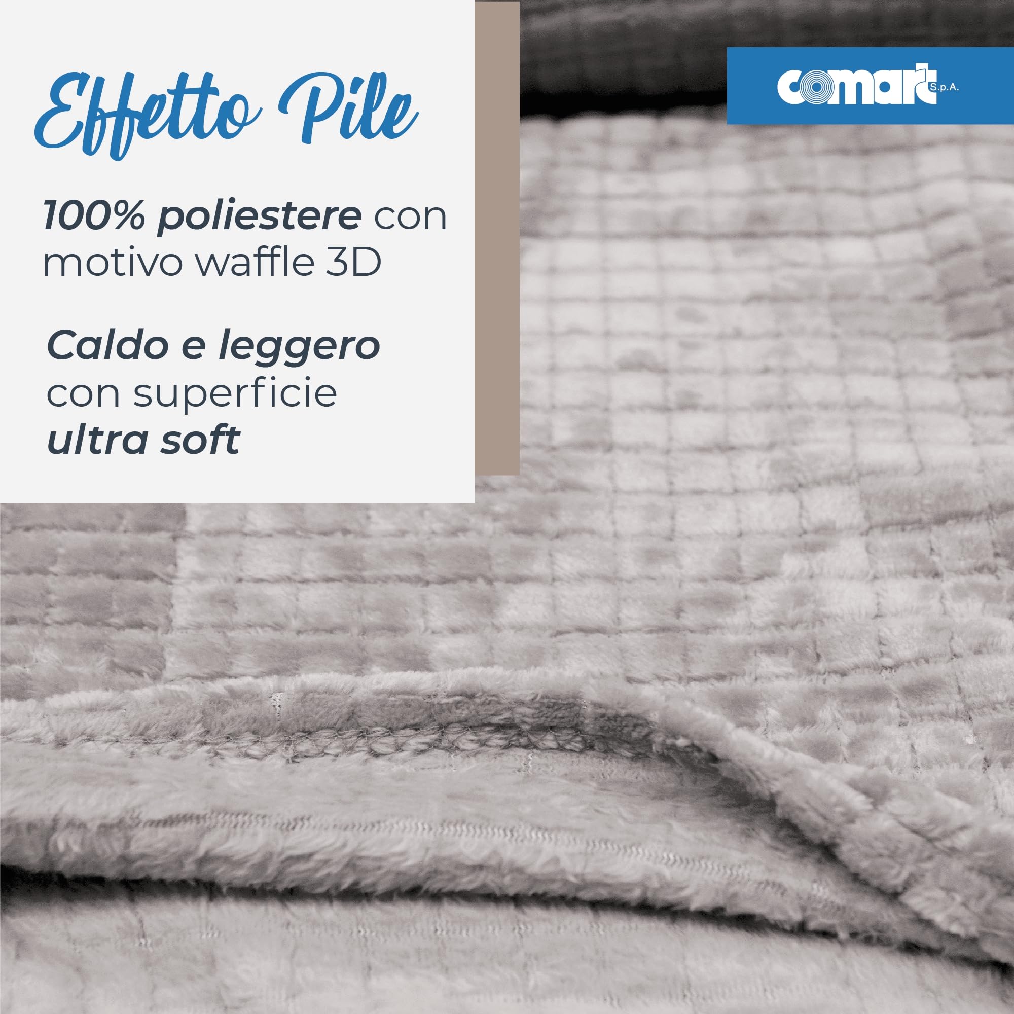 Comart - Plaid Waffle - 200x220 cm - Effetto Pile - Coperta Grande XXL - per Divano, Letto Singolo e Matrimoniale - Plaid Caldo e Super Morbido - per Tutte le Stagioni - Lavabile in Lavatrice - Grigio