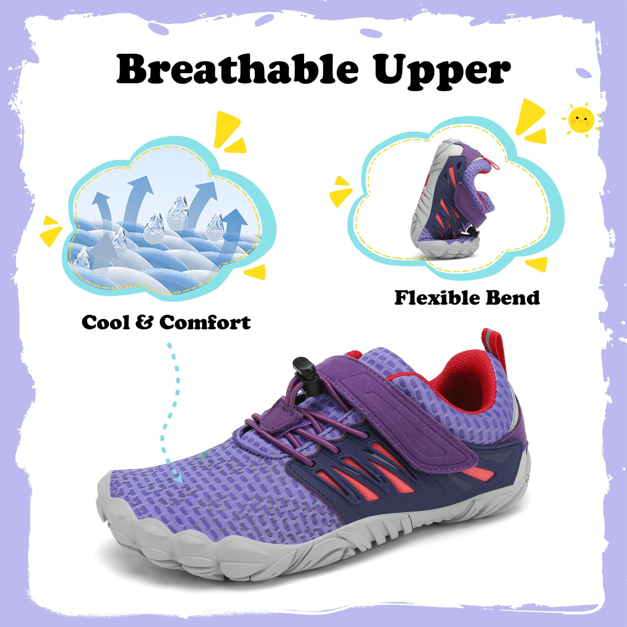 SAGUARO Niños Niño Niña Zapatillas Barefoot Zapatos Minimalistas Transpirables Calzado Barefoot Antideslizante Zapatillas de Trail Running Morado,Gr.29