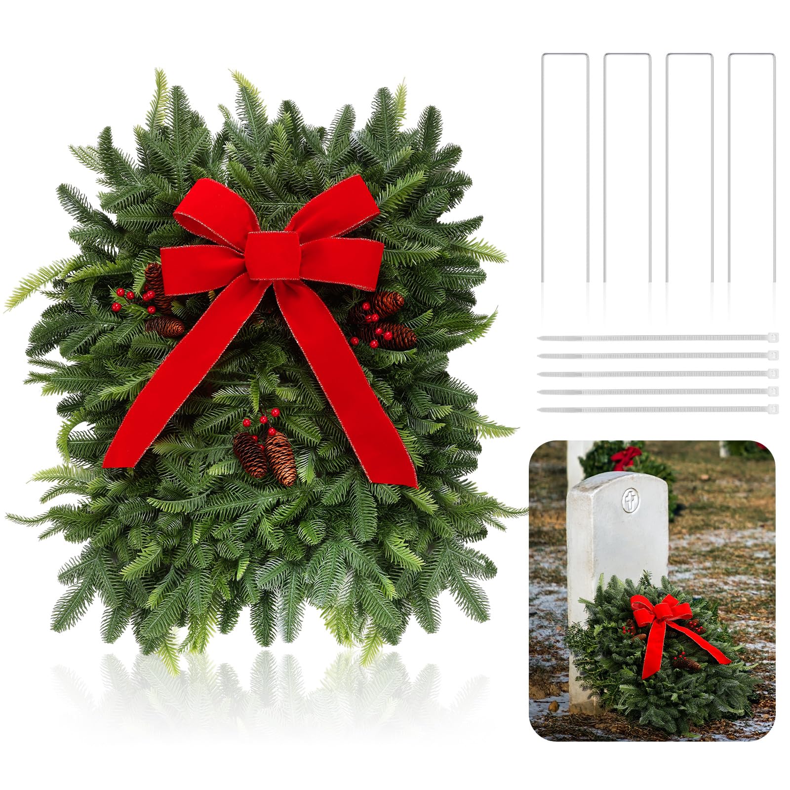 Condition photo showing New/Like New for Christmas Grave Blanket Set Winter Grave Blanket Graveside Flowers for Winter Greenery Cemetery Decoration 28 x 24 Inches