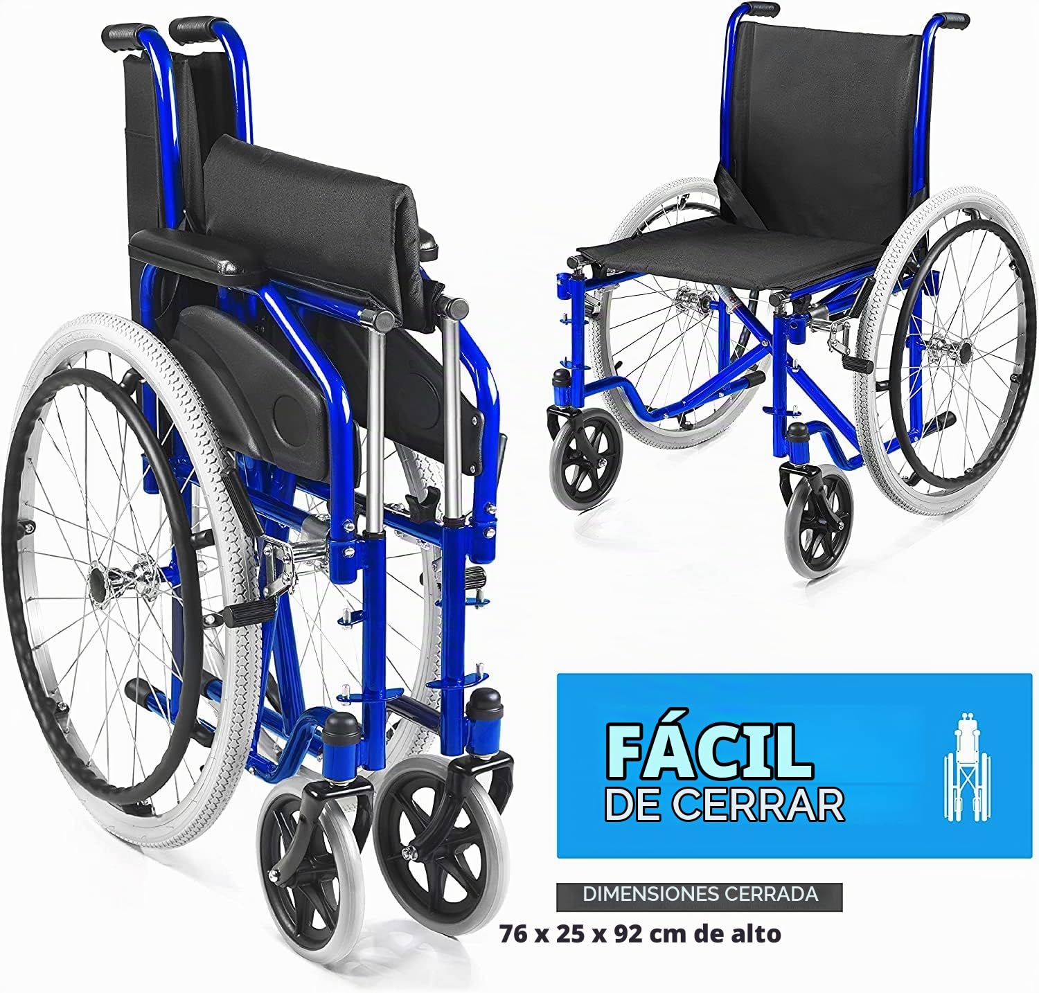 Silla de ruedas autopropulsada ligera para discapacitados y personas mayores | Reposabrazos y reposapiés desmontables |Cinturón de seguridad | Garantía de 24 meses Negro