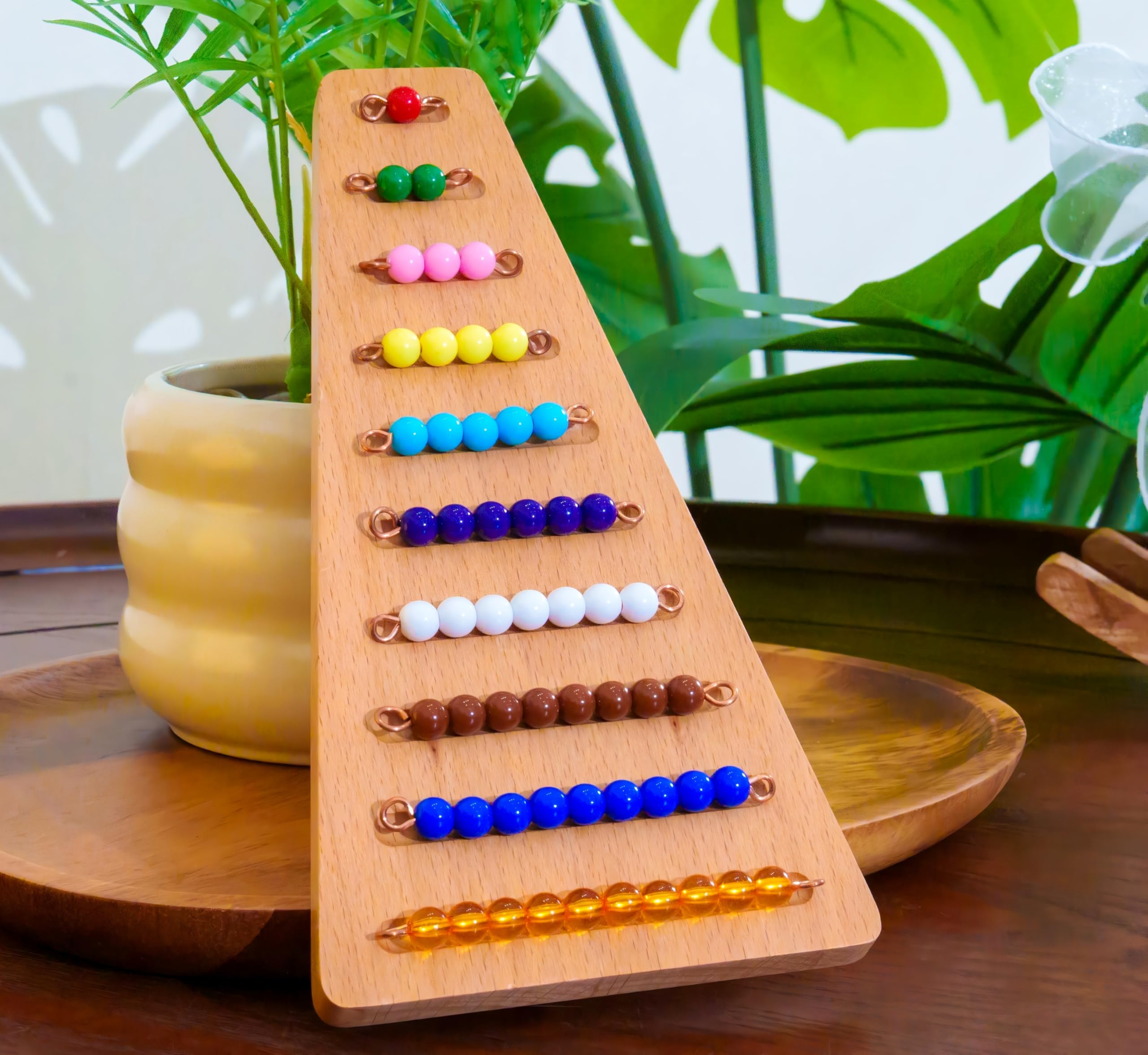 Montessori materiały matematyczne – drewniana zabawka edukacyjna do liczb i liczb, przedszkola i szkoły podstawowej, domowa i sala lekcyjna od 3 lat (Montessori kolorowe schody z pereł 1-9)