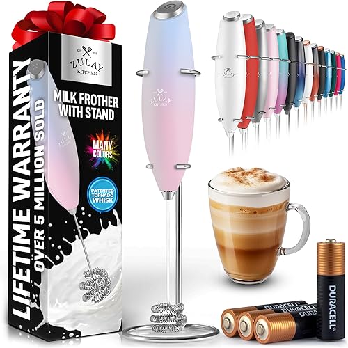 Miniatura 5 de Zulay - Potente espumador de leche con 4 pilas Duracell incluidas, manual, potente espumador de leche para capuchino, frappé, matcha y crema de