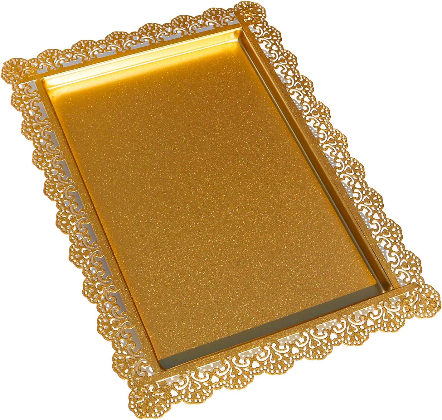 4Pcs Rectangle Iron Cupcake Serving Tray Fruit Dessert Plates for Party Anniversary Wedding Christmas Baby Shower (Gold)