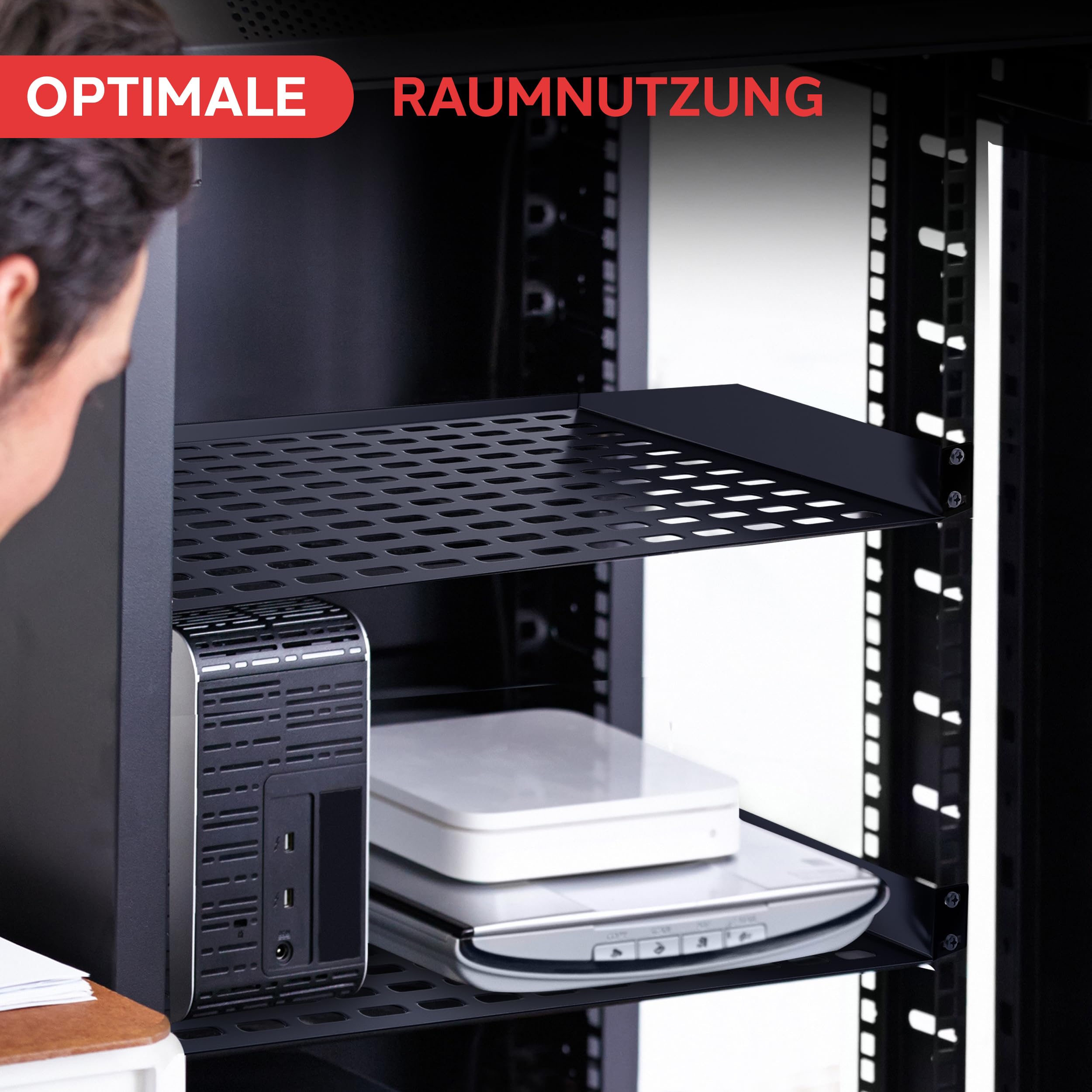 Pyle Fachboden - 10er Set 1HE Rack Shelf – Belüfteter Stahl Rackboden für Netzwerkschrank & Serverschrank – Bild 6