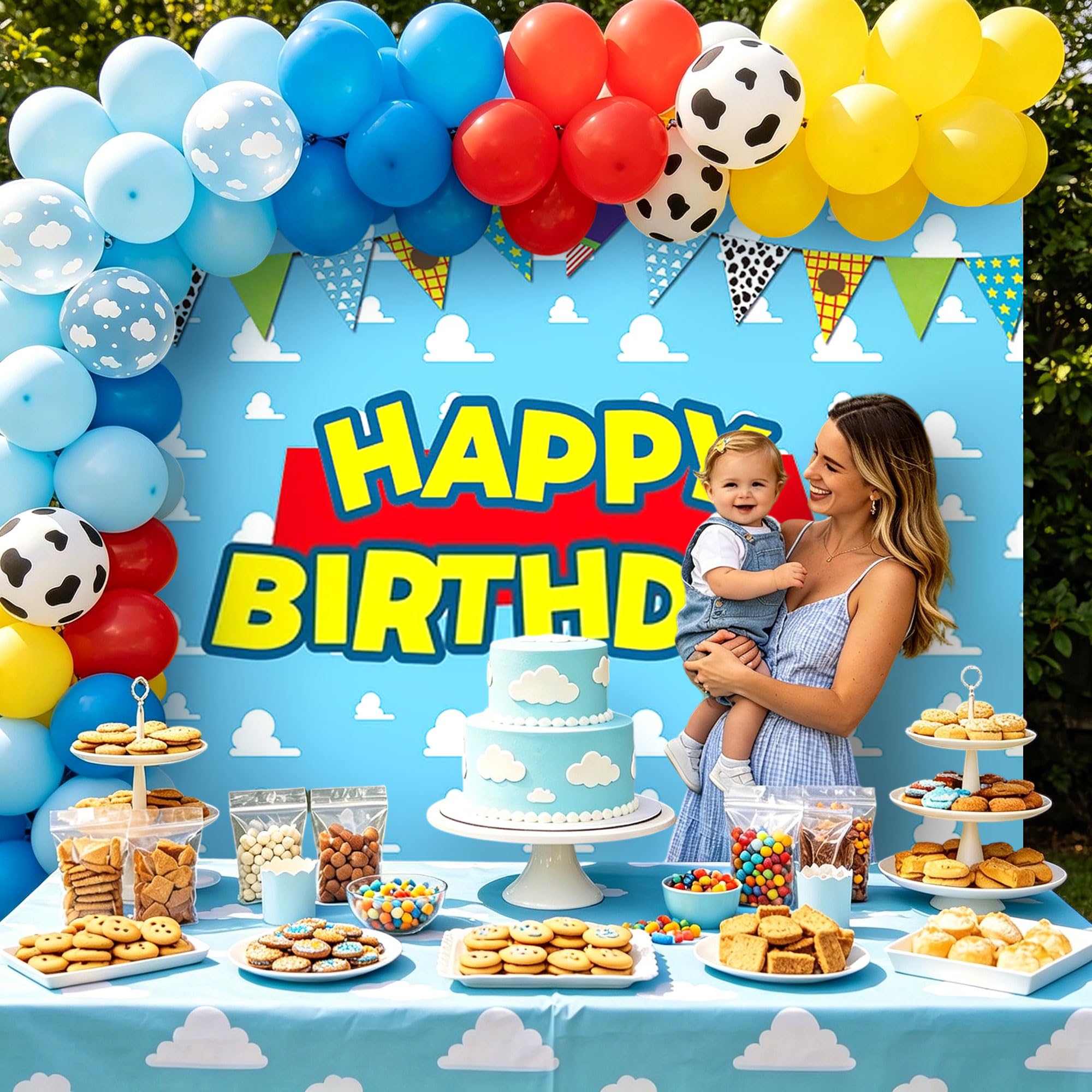 LaVenty Toy Birthday Party Banner Garland Backdrop Balloons Favors for Cowboy Decoration Birthday, Blue - Image 5