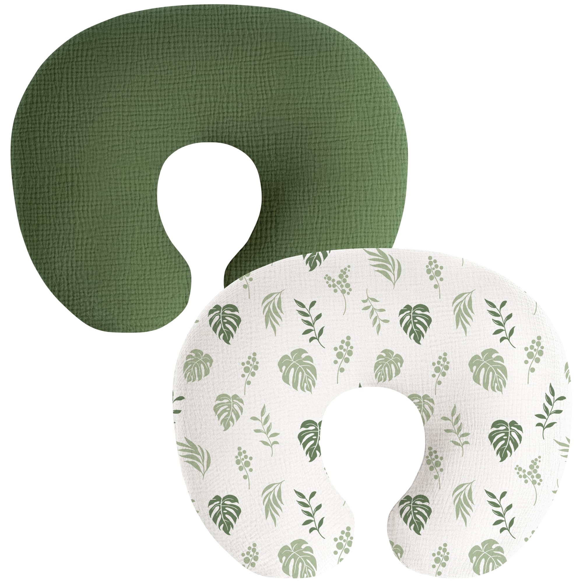 Coreeky Muslin Nursing Pillow Covers, 2 Pack, Soft & Adorable Slipcovers with Zipper Closure, 100% Cotton Covers for Breastfeeding Pillows (Leaf,