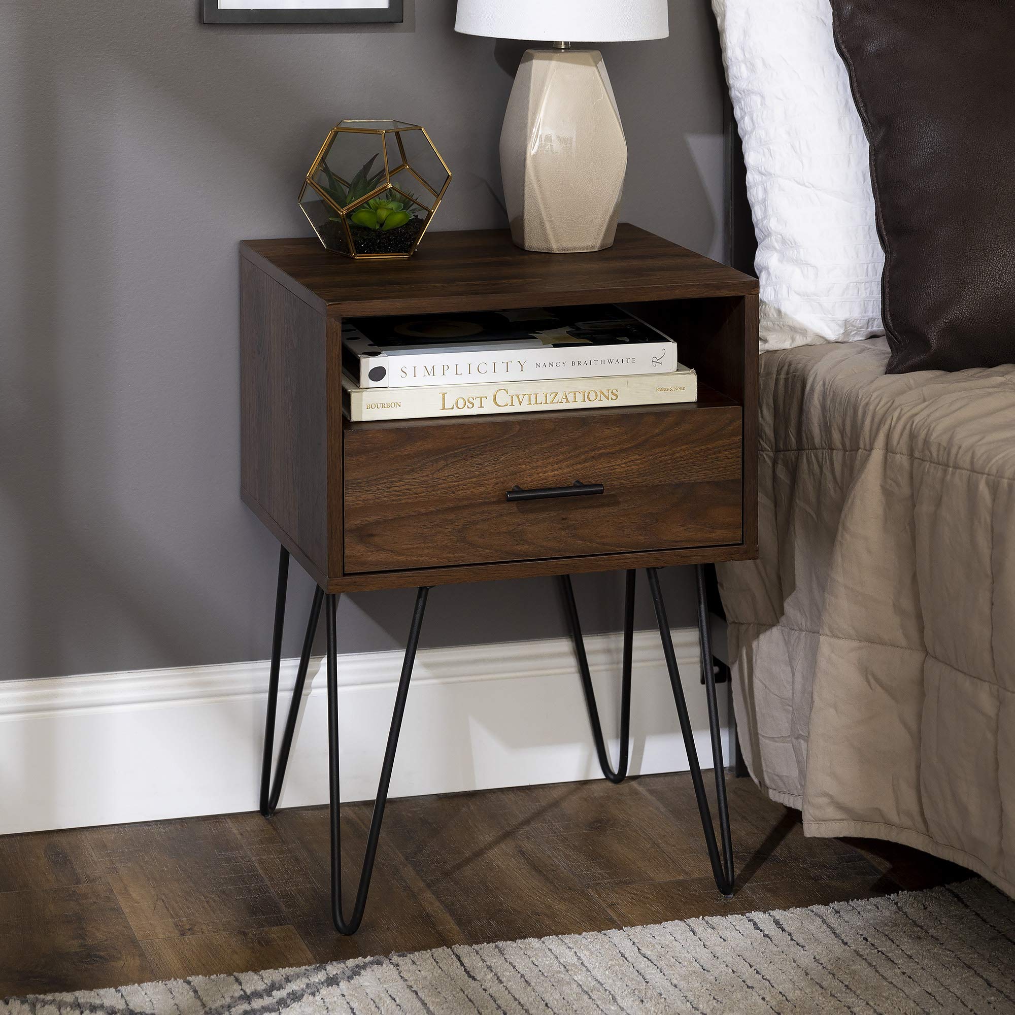 Walker Edison Croft Modern Single Drawer Hairpin Leg Nightstand 18 In | amzdealz