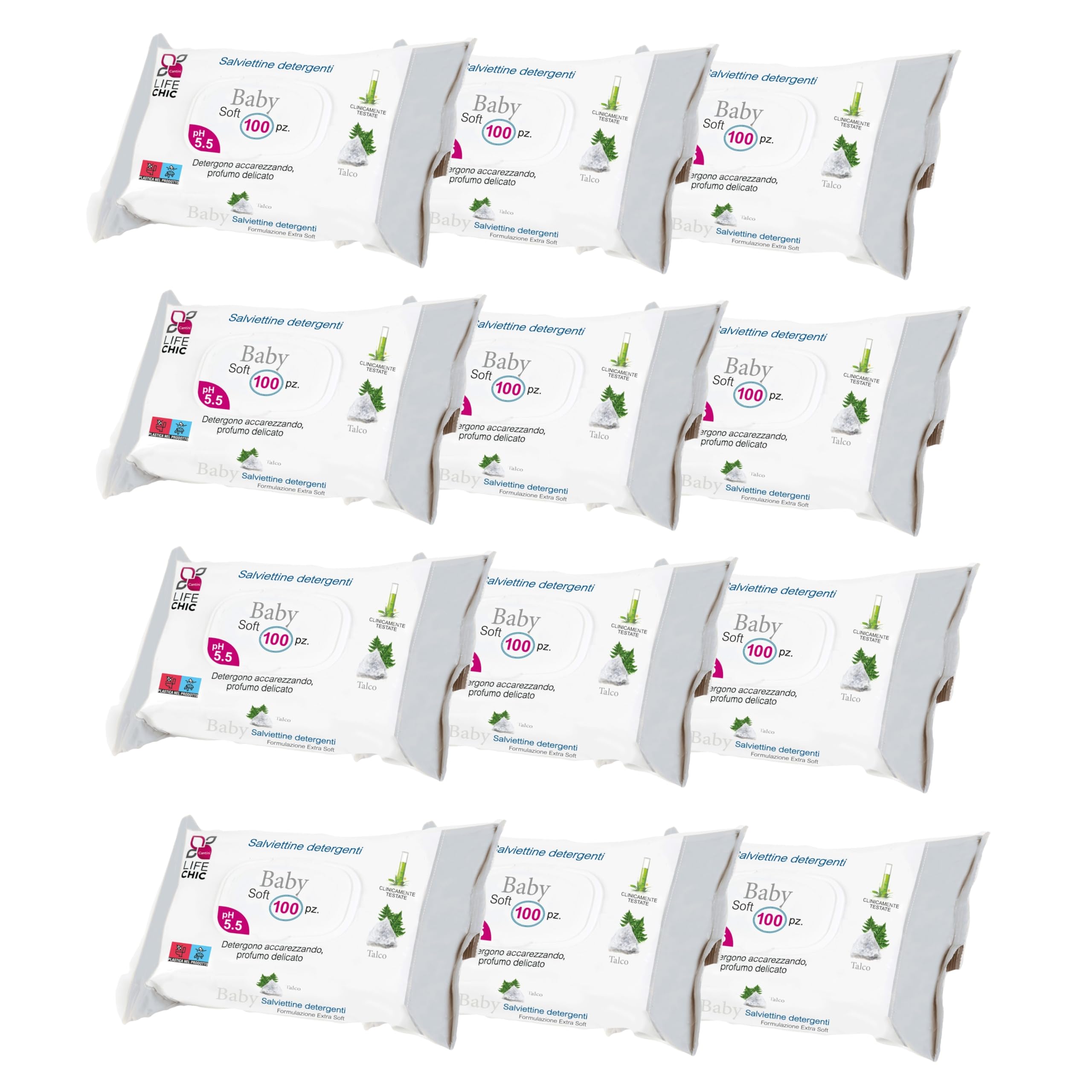 Toallitas Baby con talco, para pieles sensibles, sin alcohol, delicadas con la piel, pH 5,5, delicadamente perfumadas, 1200 unidades (12 paquetes)