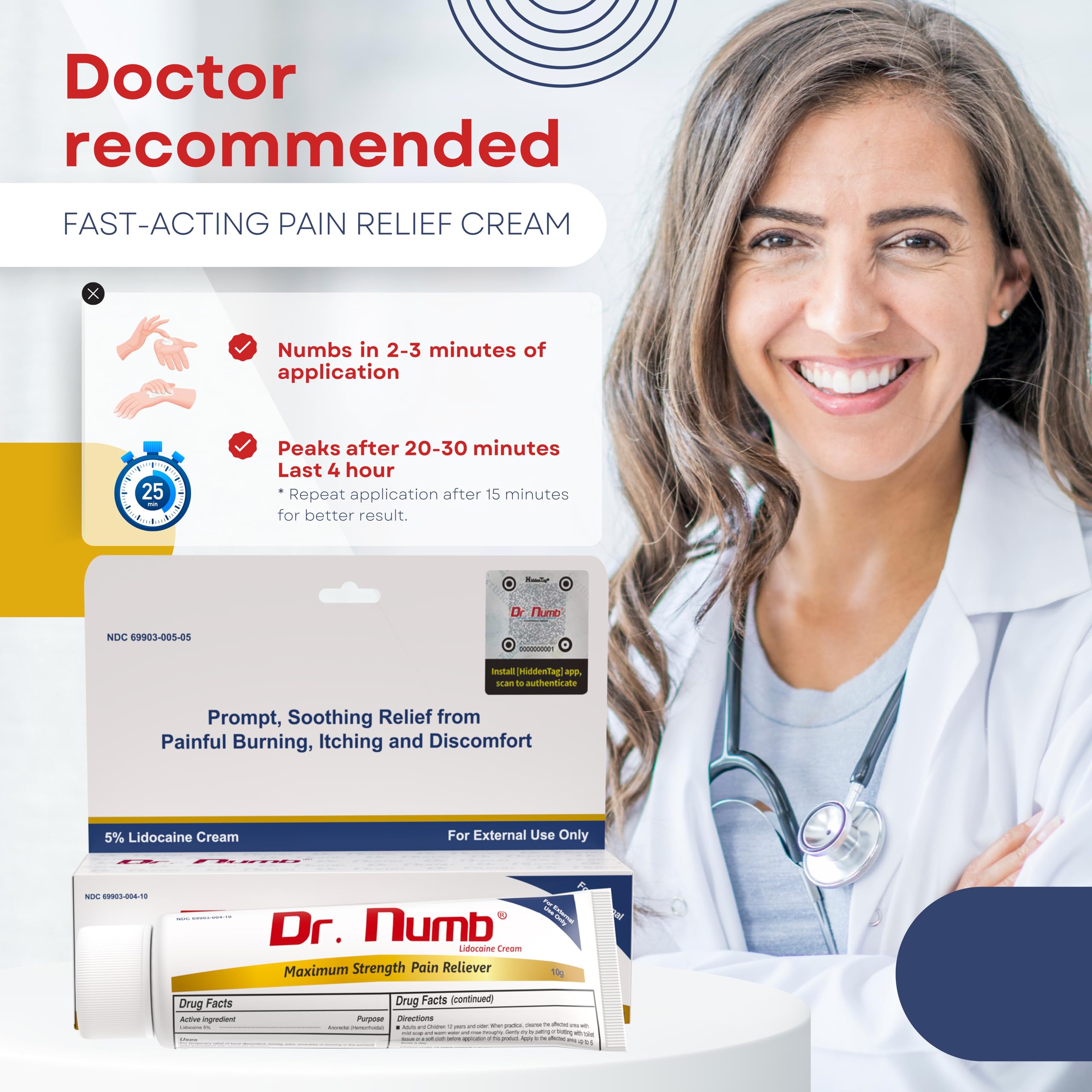 Dr. Numb 5% Lidocaine Numbing Cream, Maximum Strength Topical Anesthetic for Hemorrhoid, Local and Anorectal Uses - Fast-Acting Pain Relief Numb Cream - 10 g — Amazon image 6
