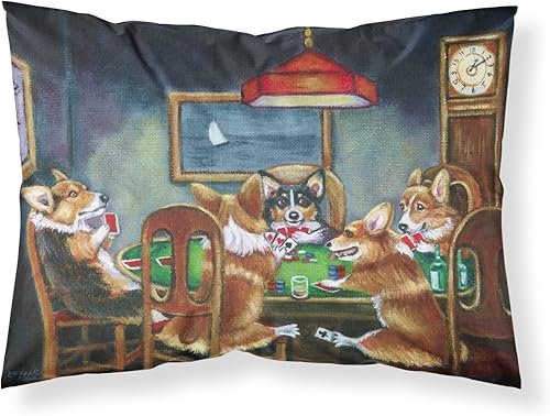 Caroline's Treasures 7416PILLOWCASE Corgi Playing Poker Funda de almohada de tela estándar, ligera, súper suave, fácil de cuidar, decorativa, funda